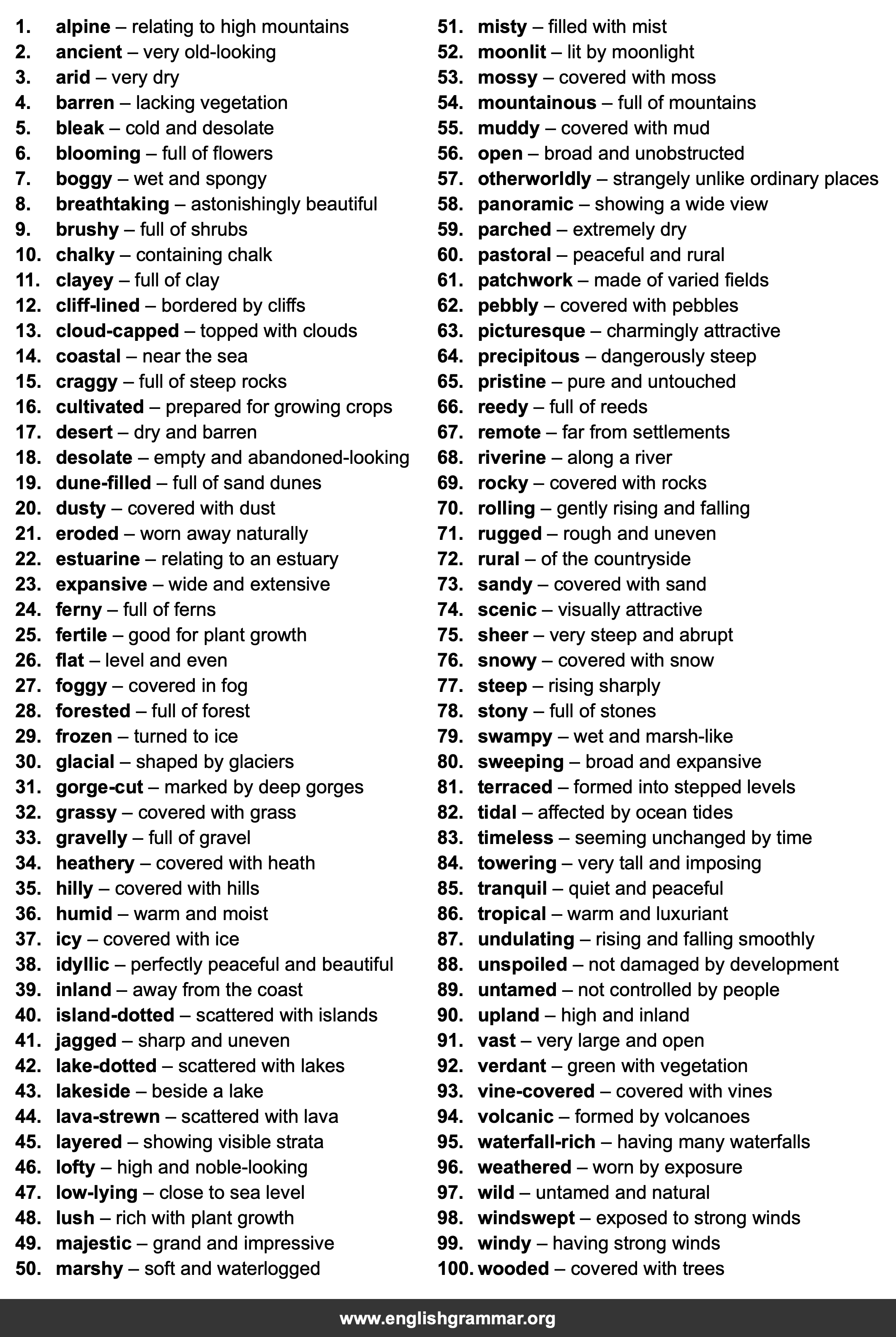 100 Words to Describe Landscapes