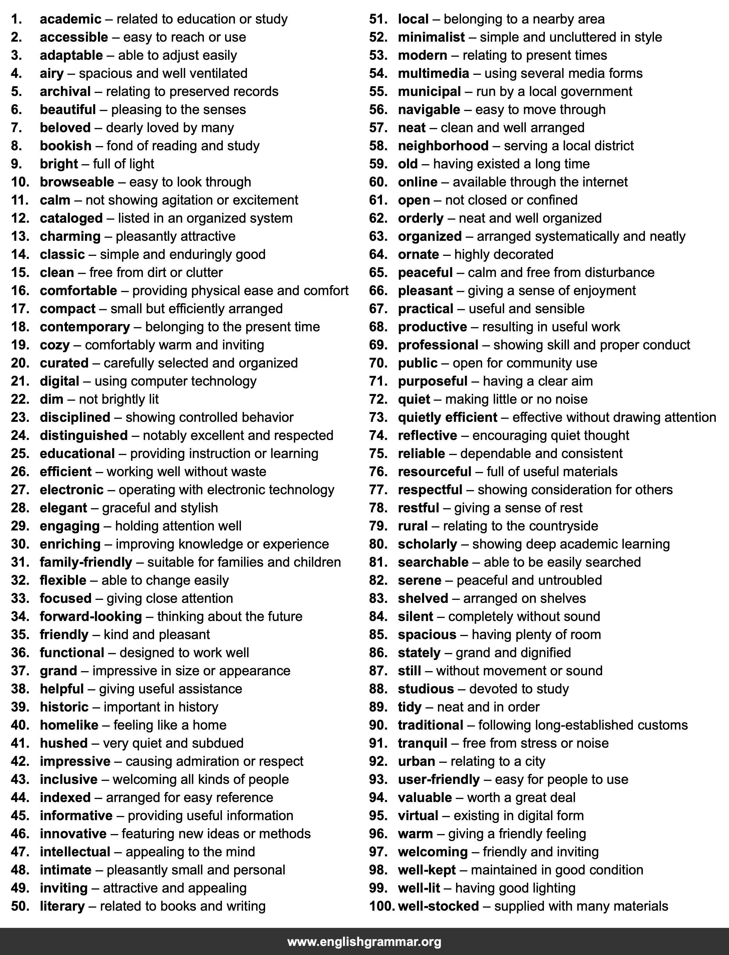 100 Words to Describe Libraries