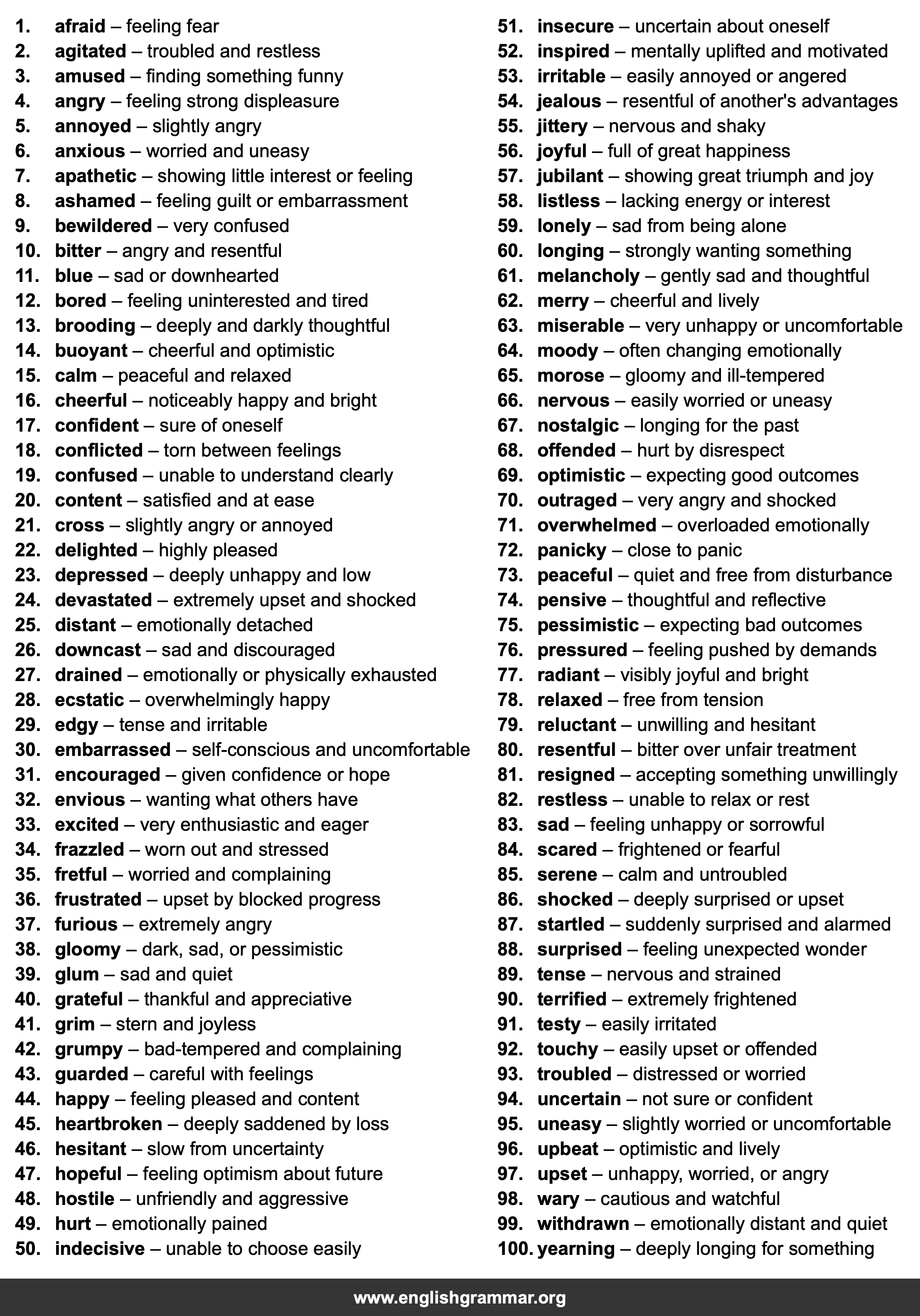 100 Words to Describe Mood