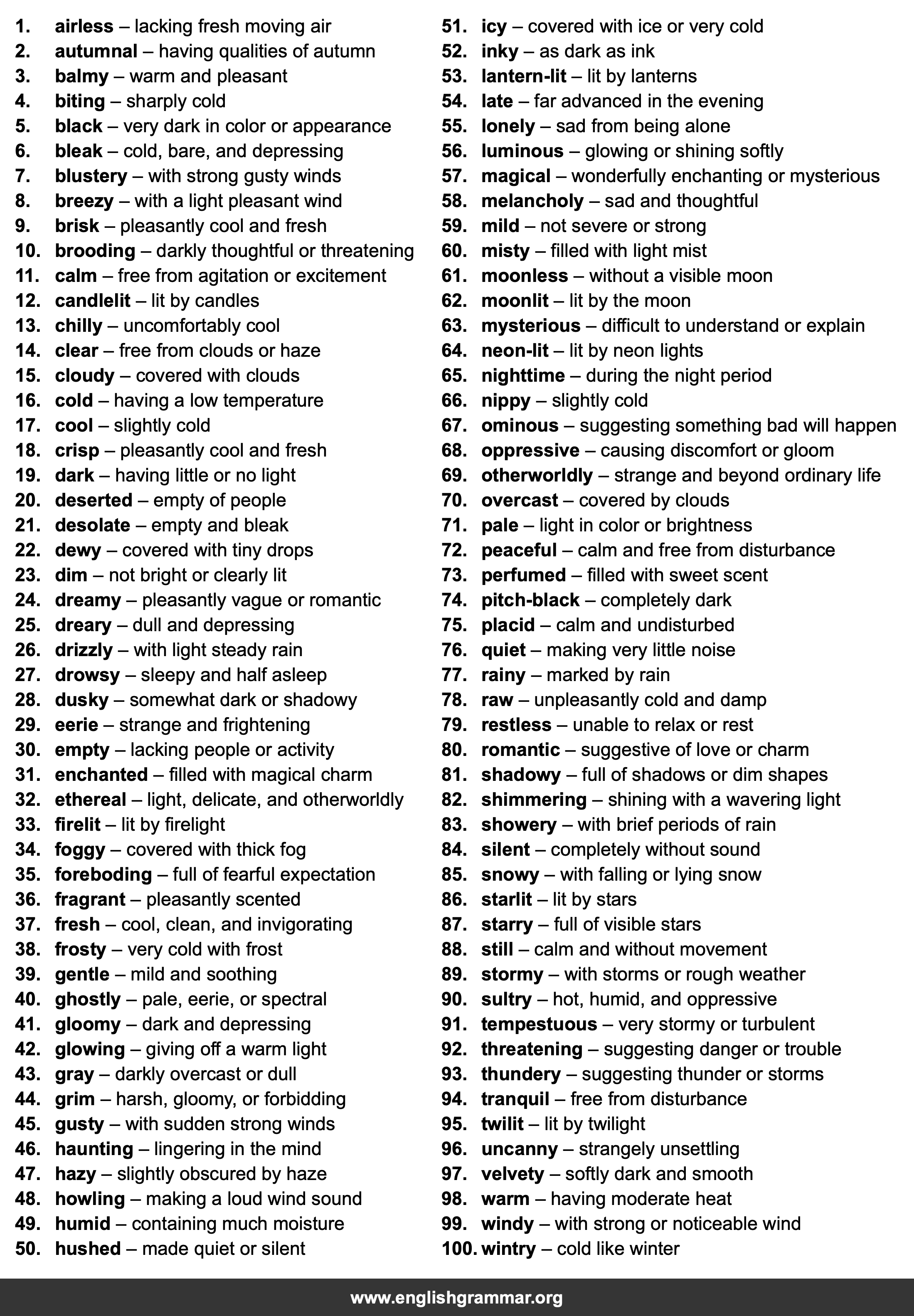 100 Words to Describe Nights