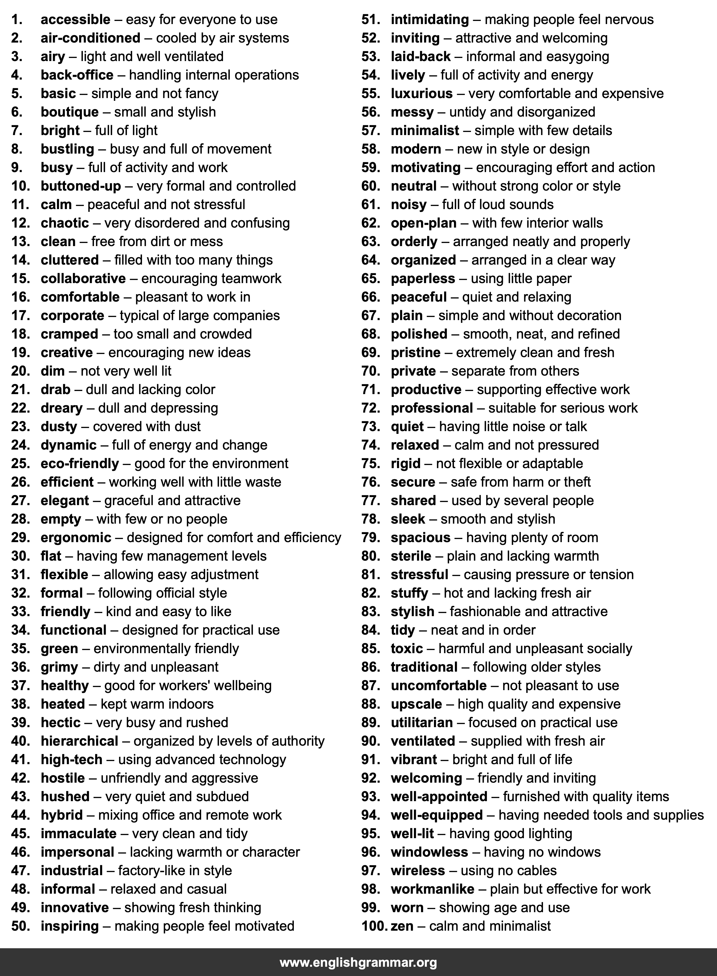100 Words to Describe Offices