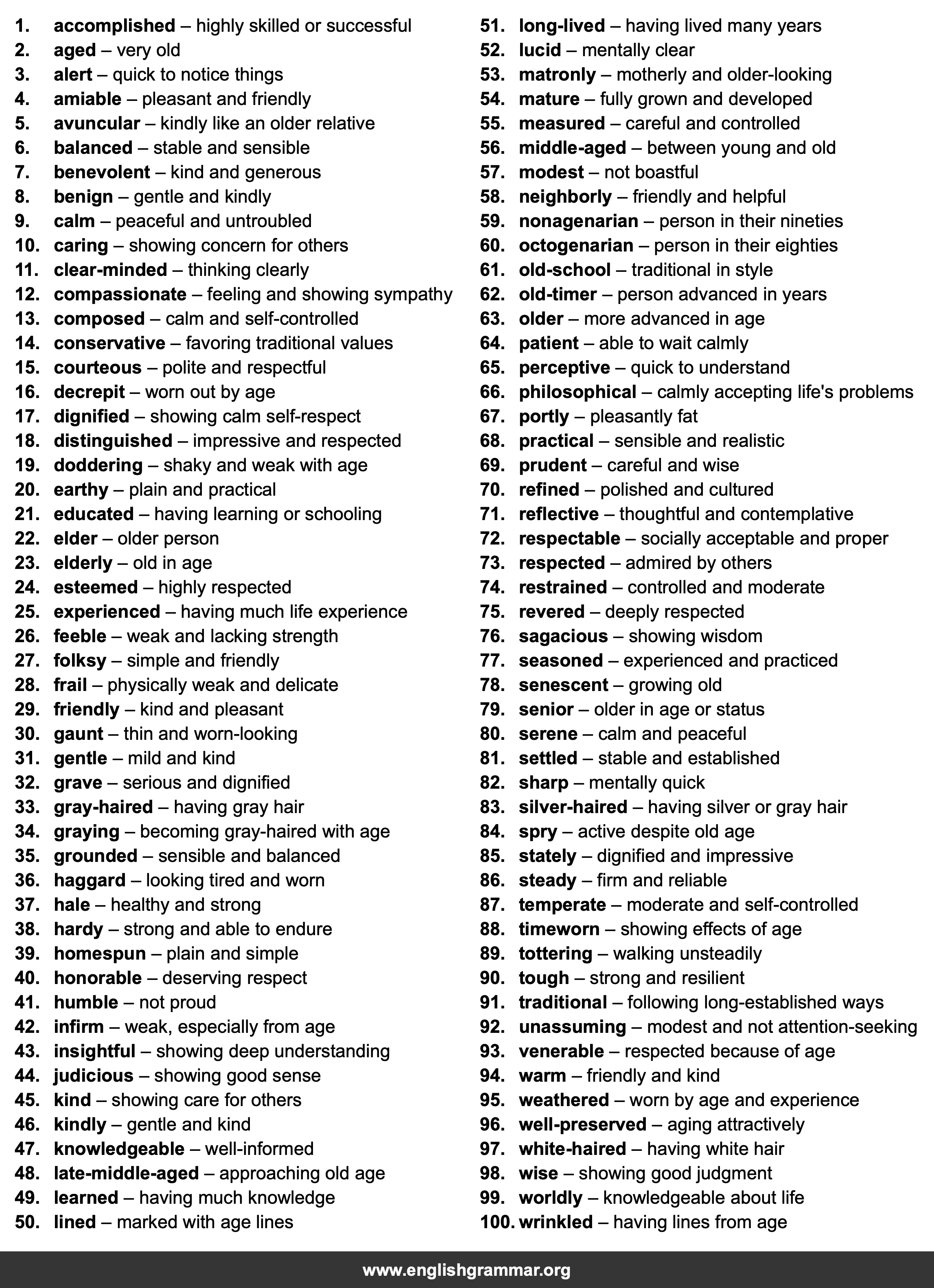 100 Words to Describe Older Adults