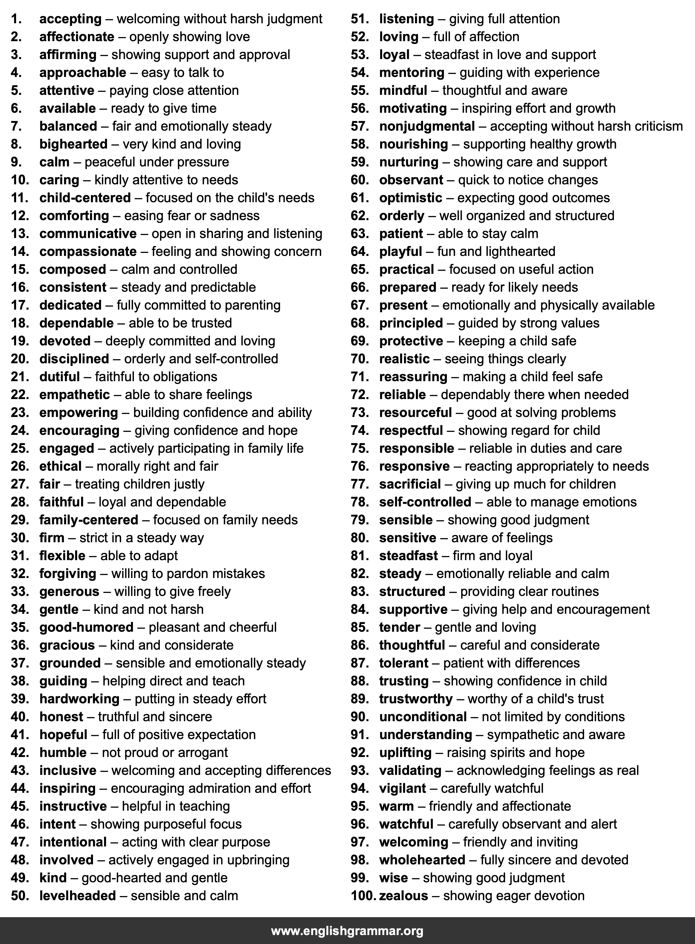 100 Words to Describe Parenting