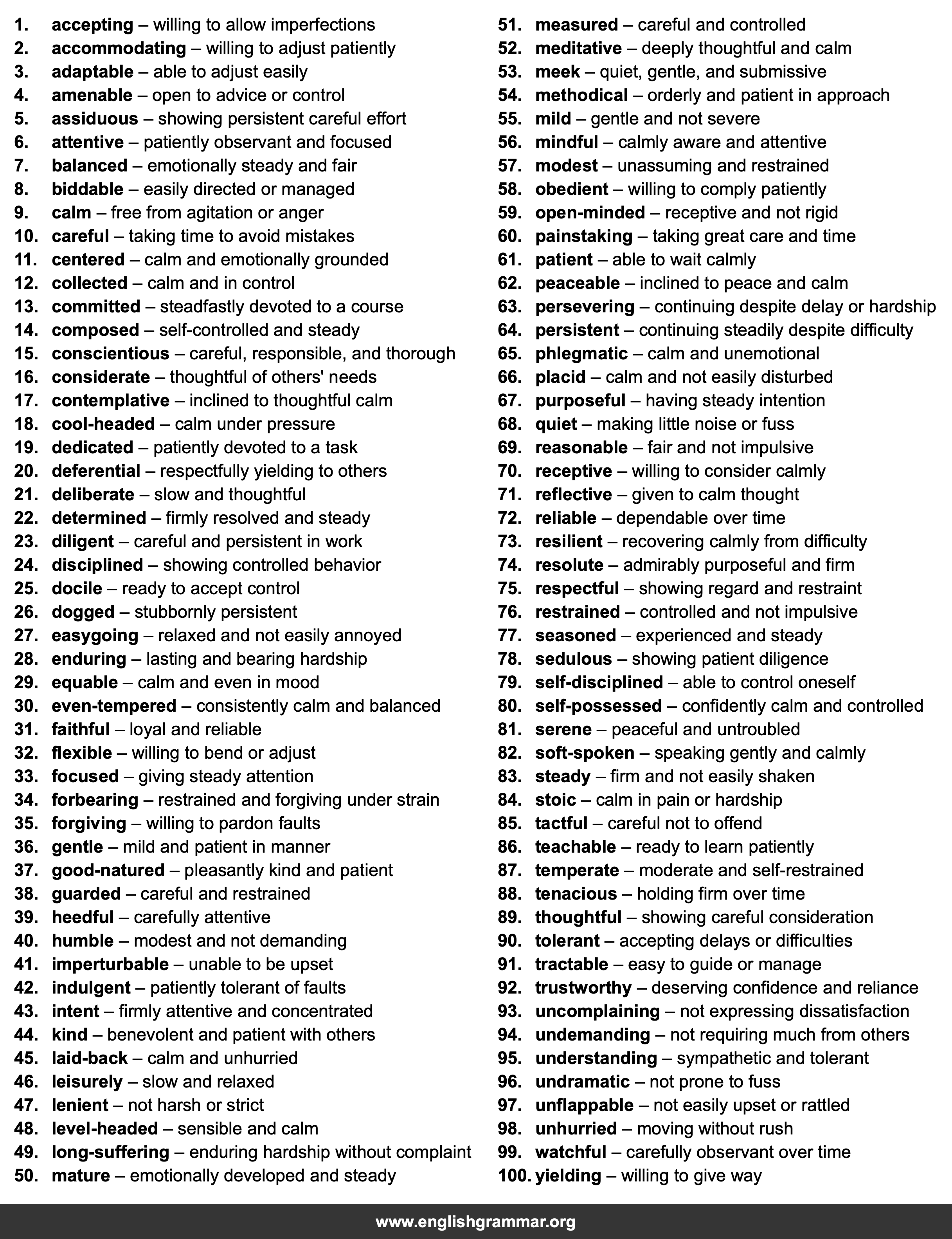 100 Words to Describe Patience