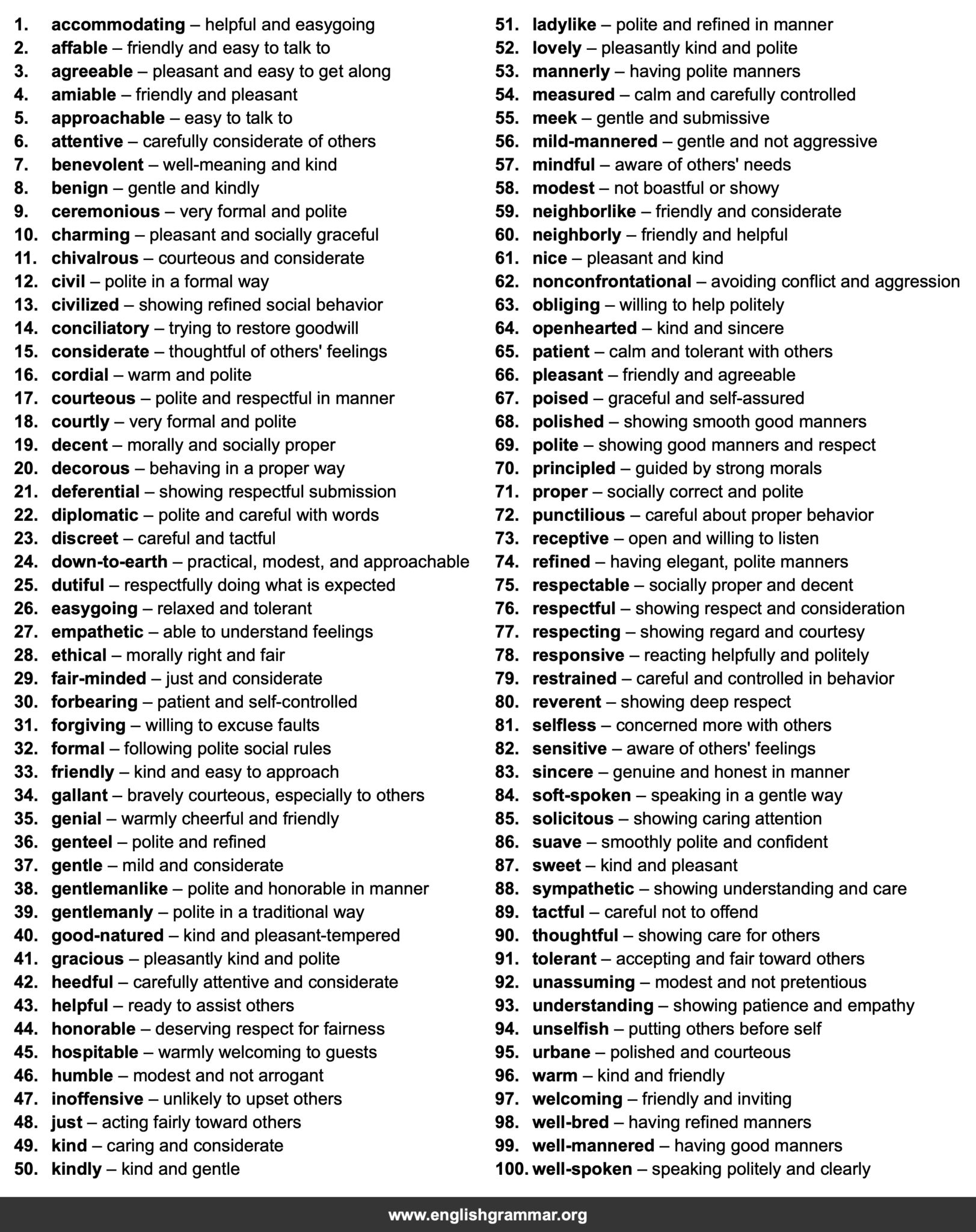 100 Words to Describe a Polite Person