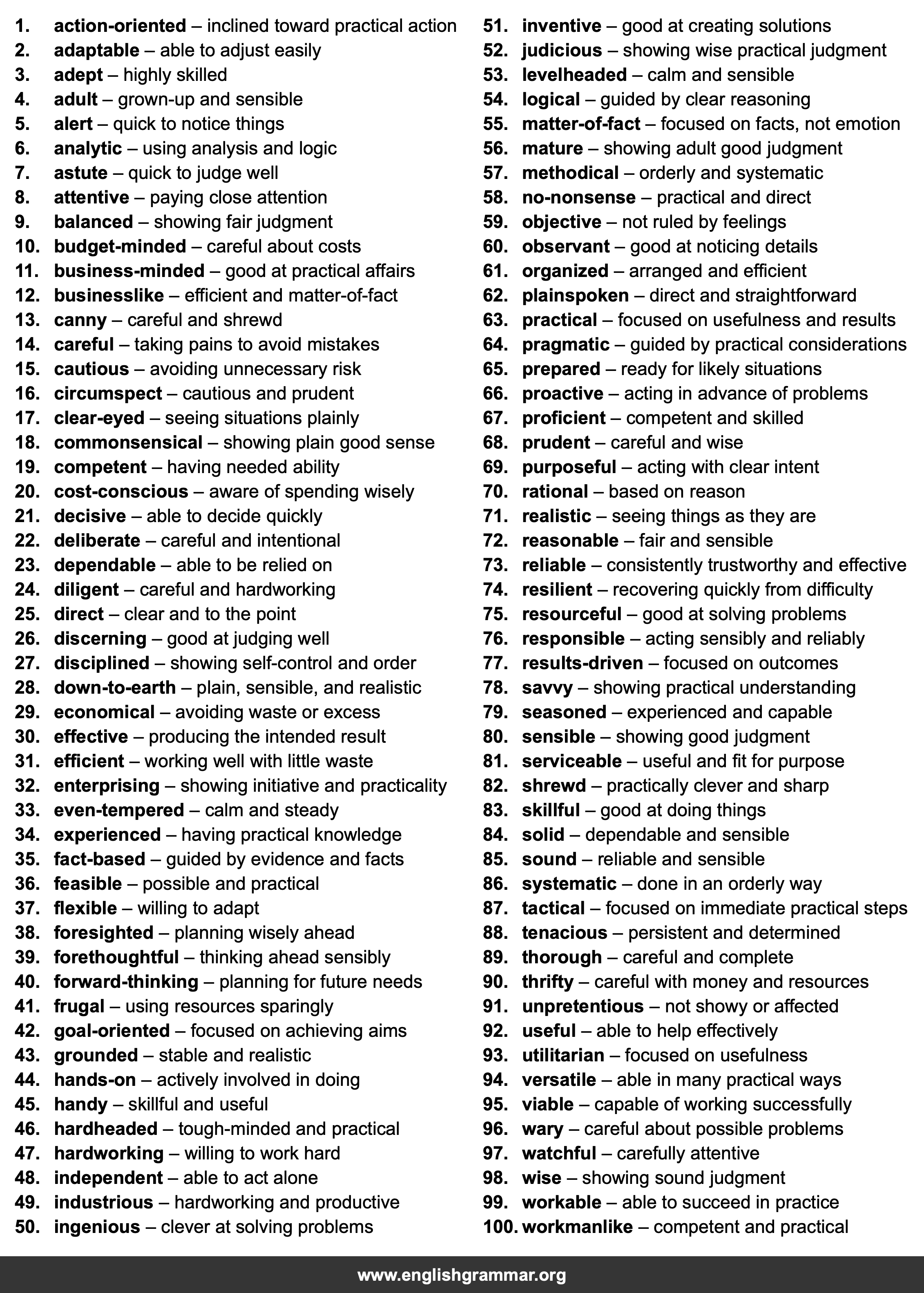 100 Words to Describe a Practical Person