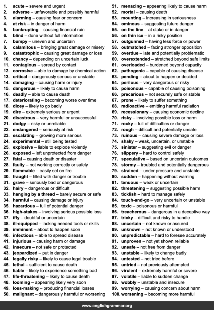100 Words to Describe Risks