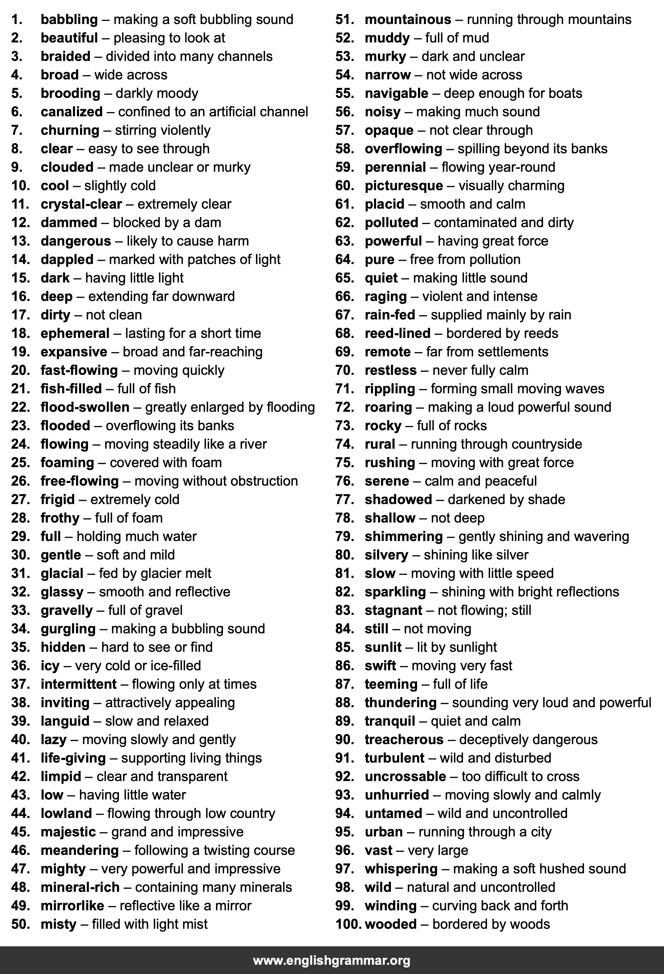 100 Words to Describe Rivers