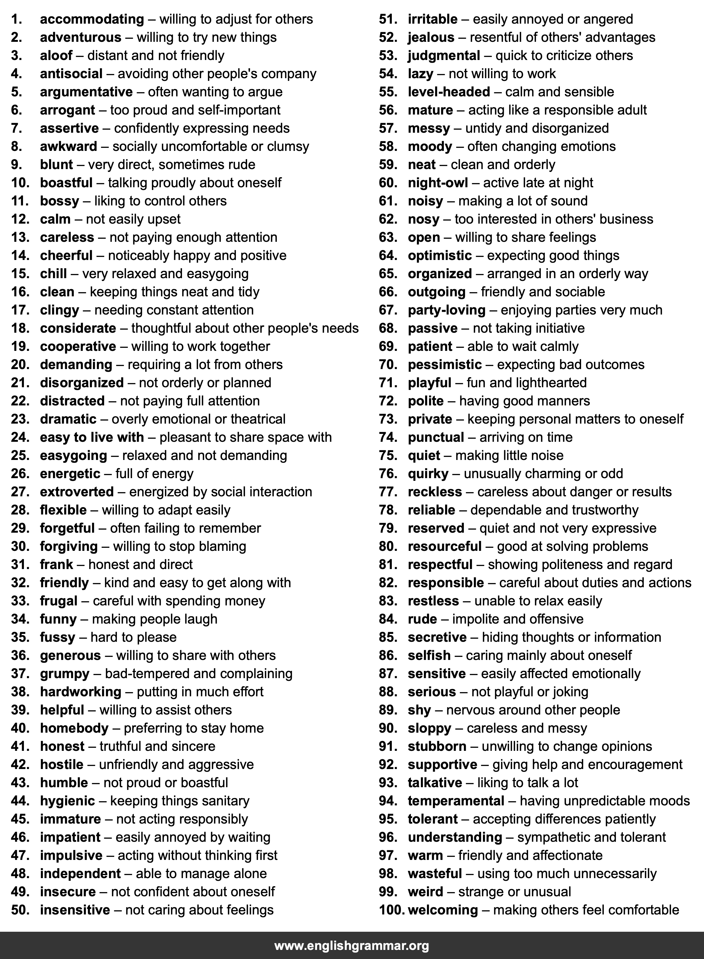 100 Words to Describe Roommates