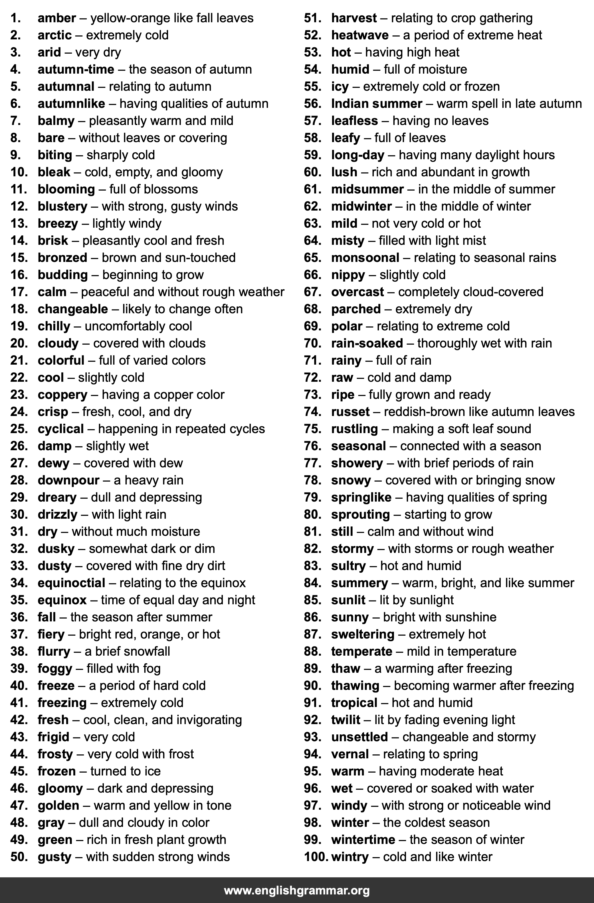 100 Words to Describe Seasons