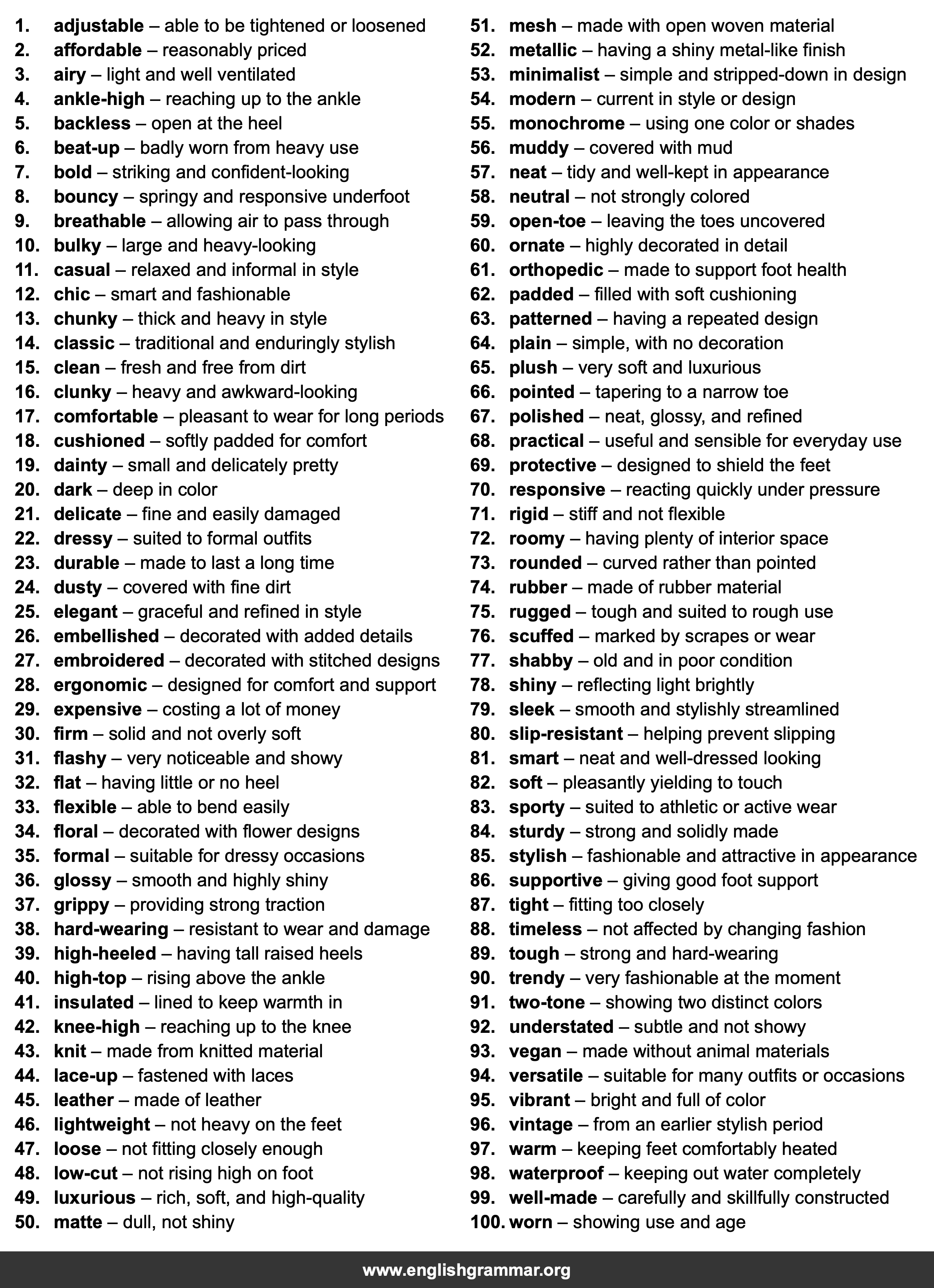 100 Words to Describe Shoes