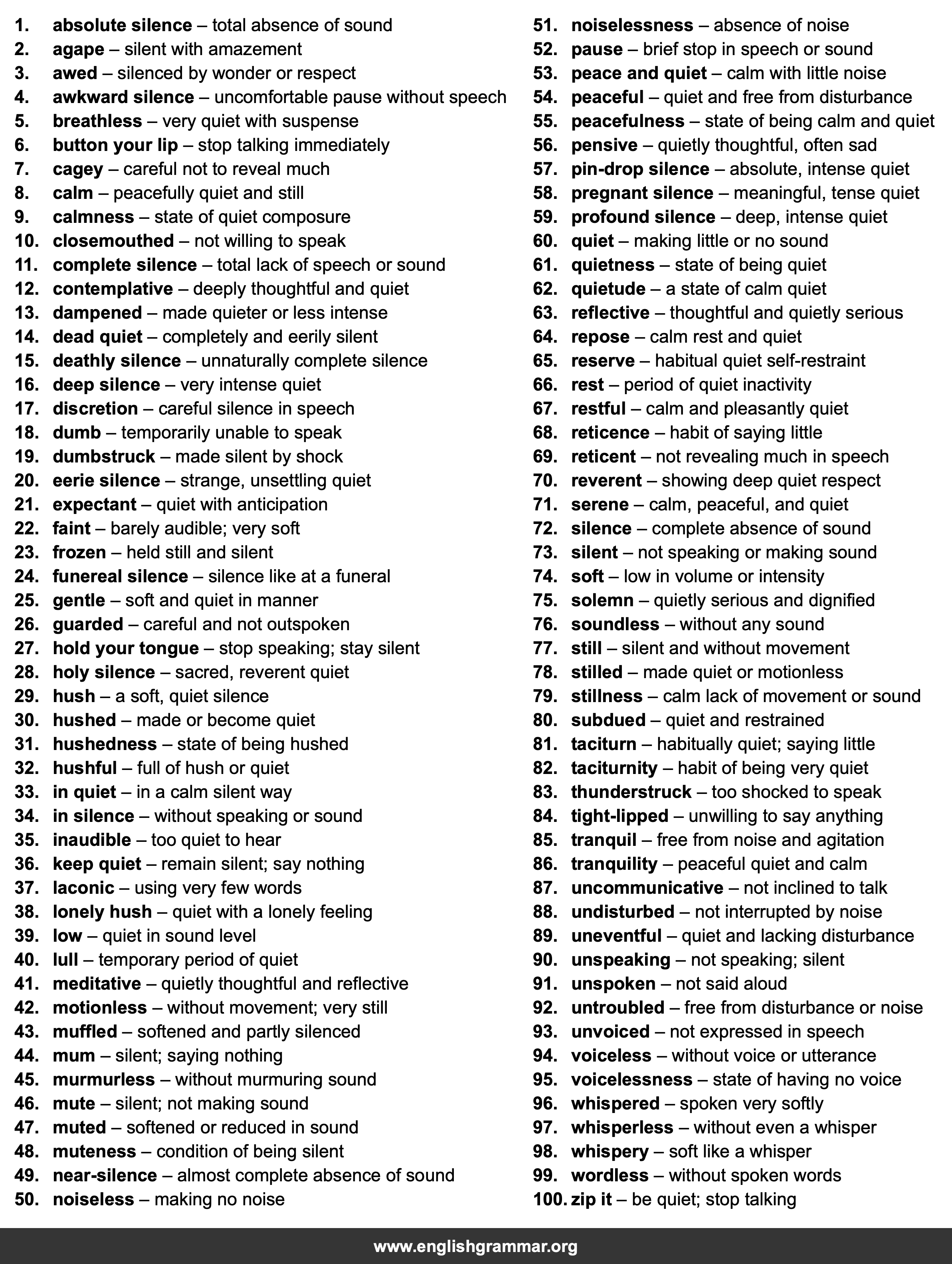 100 Words to Describe Silence