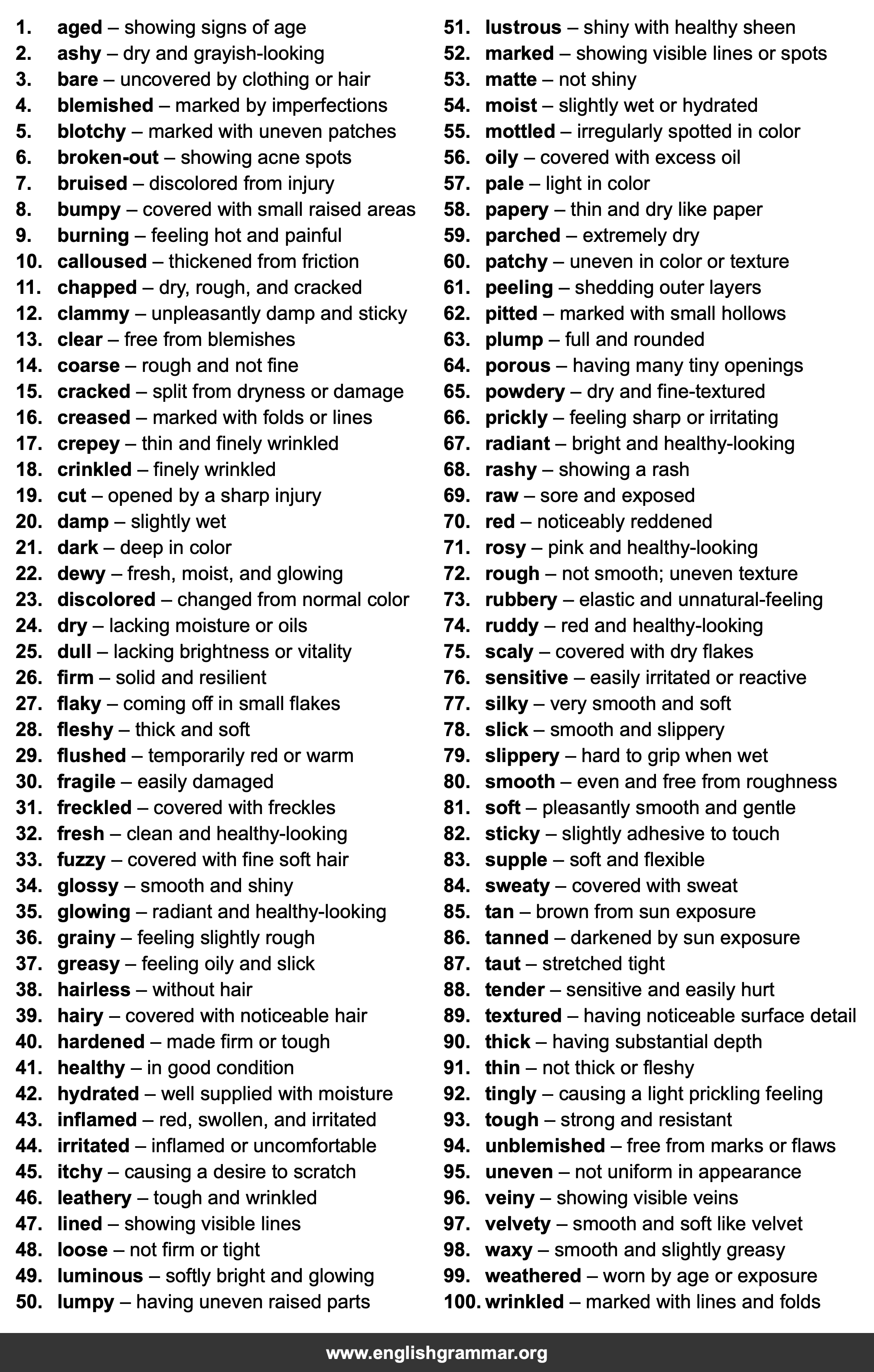 100 Words to Describe Skin
