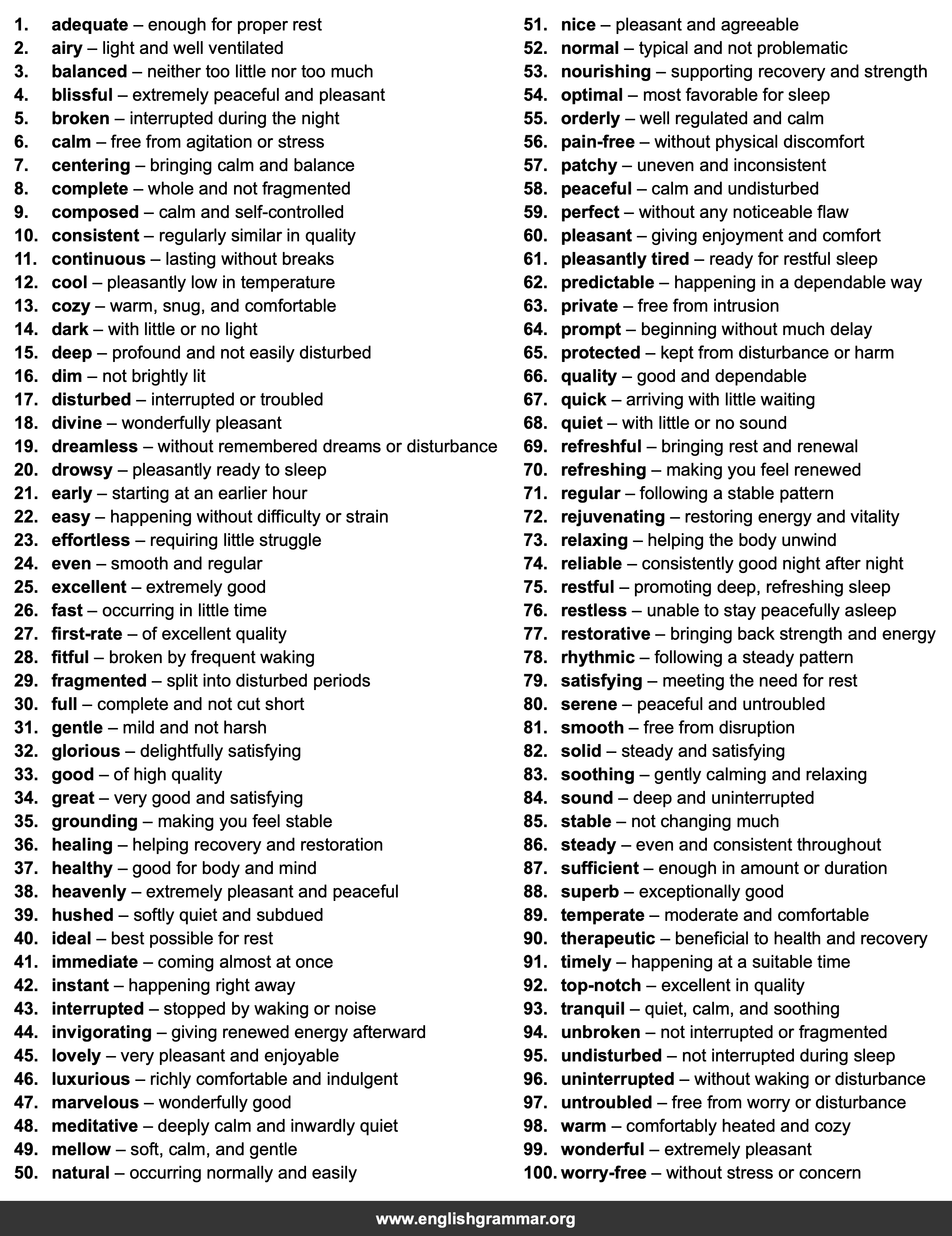 100 Words to Describe Sleep Quality