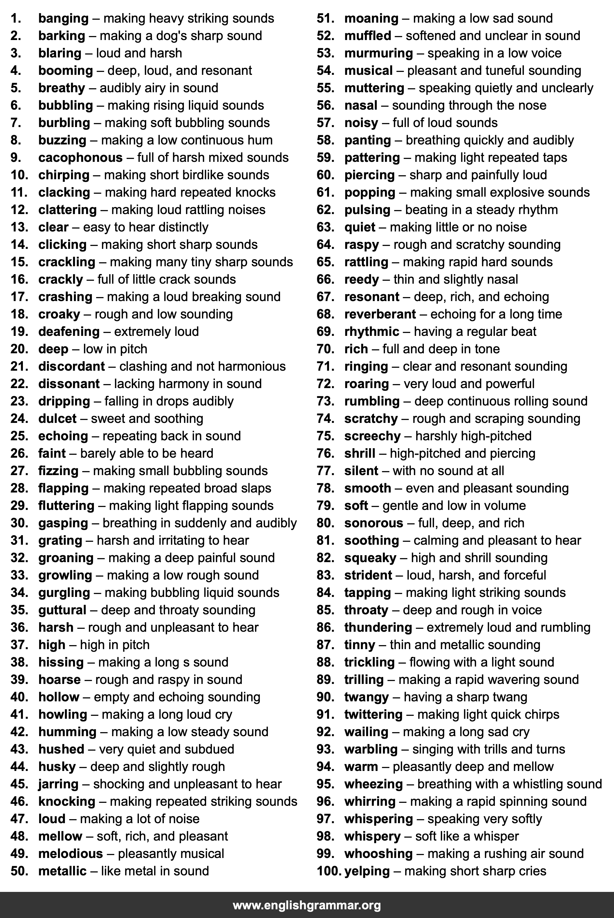 100 Words to Describe Sounds