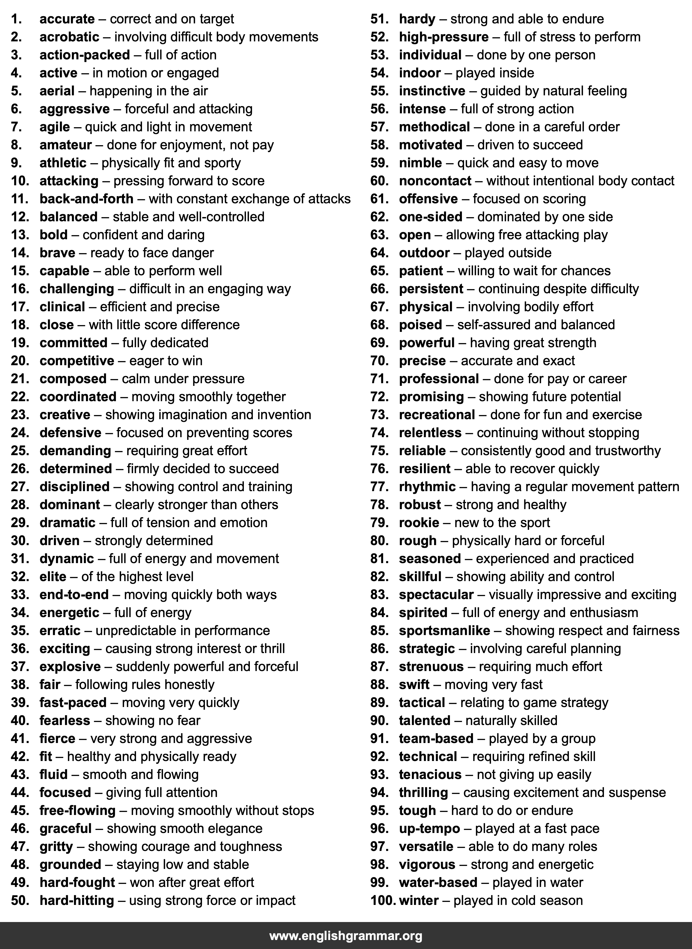 100 Words to Describe Sports