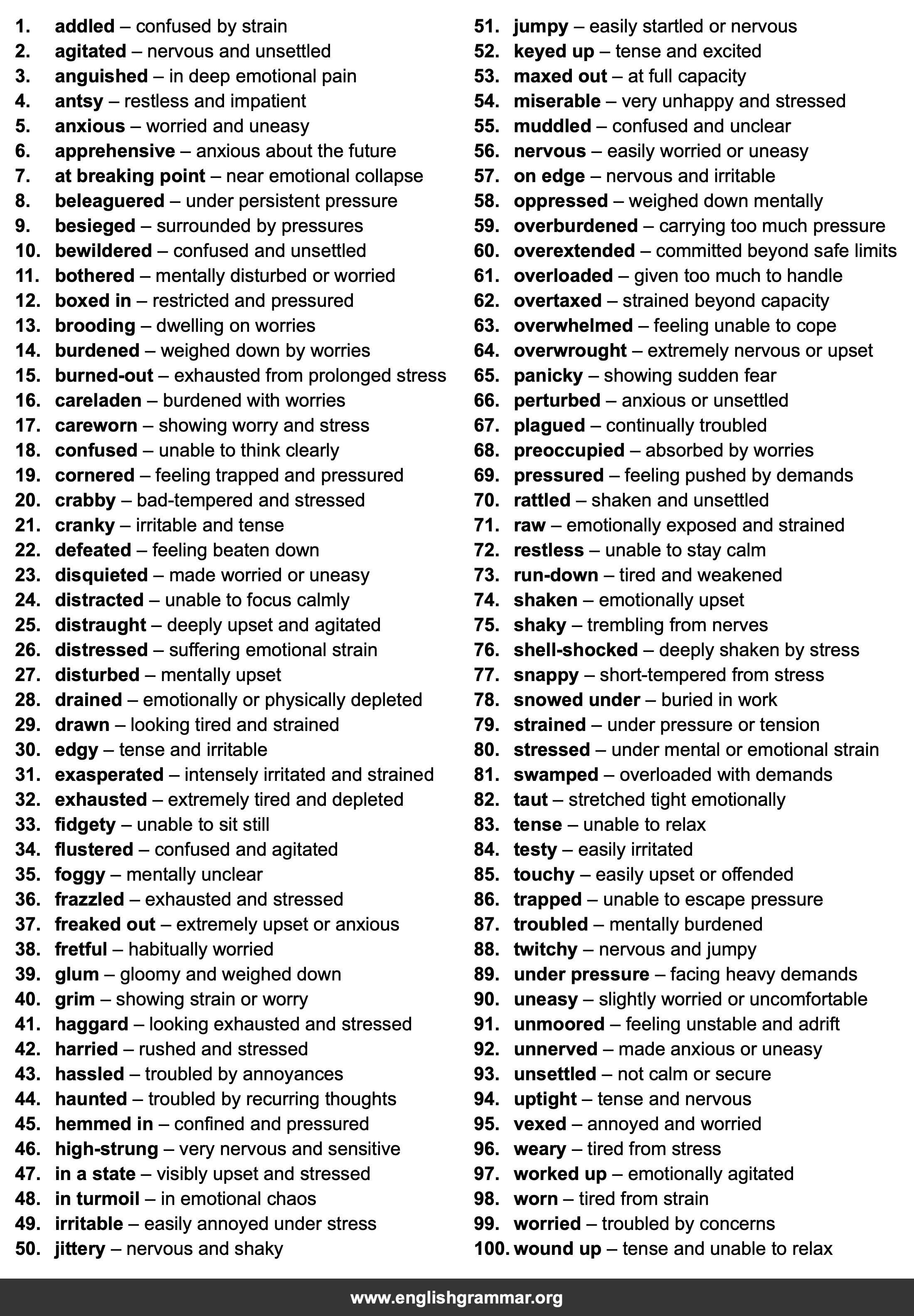 100 Words to Describe Stress