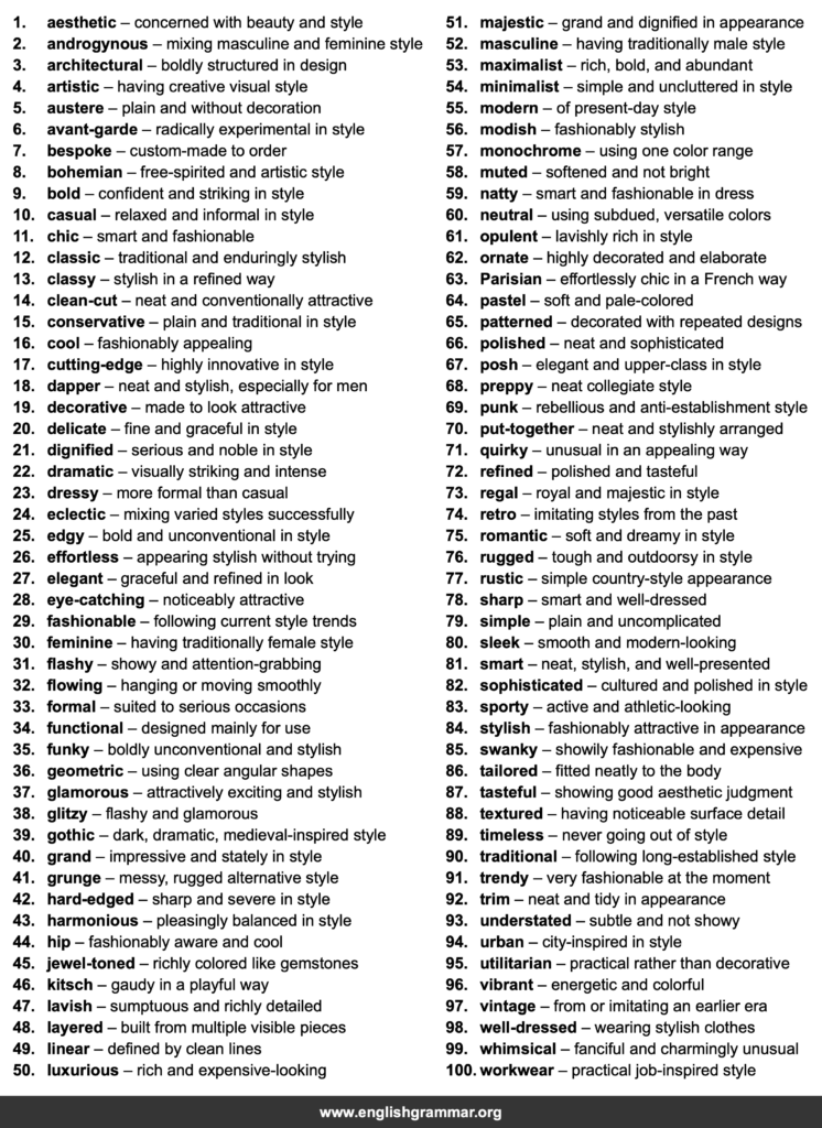Style Words 100 Words to Describe Style