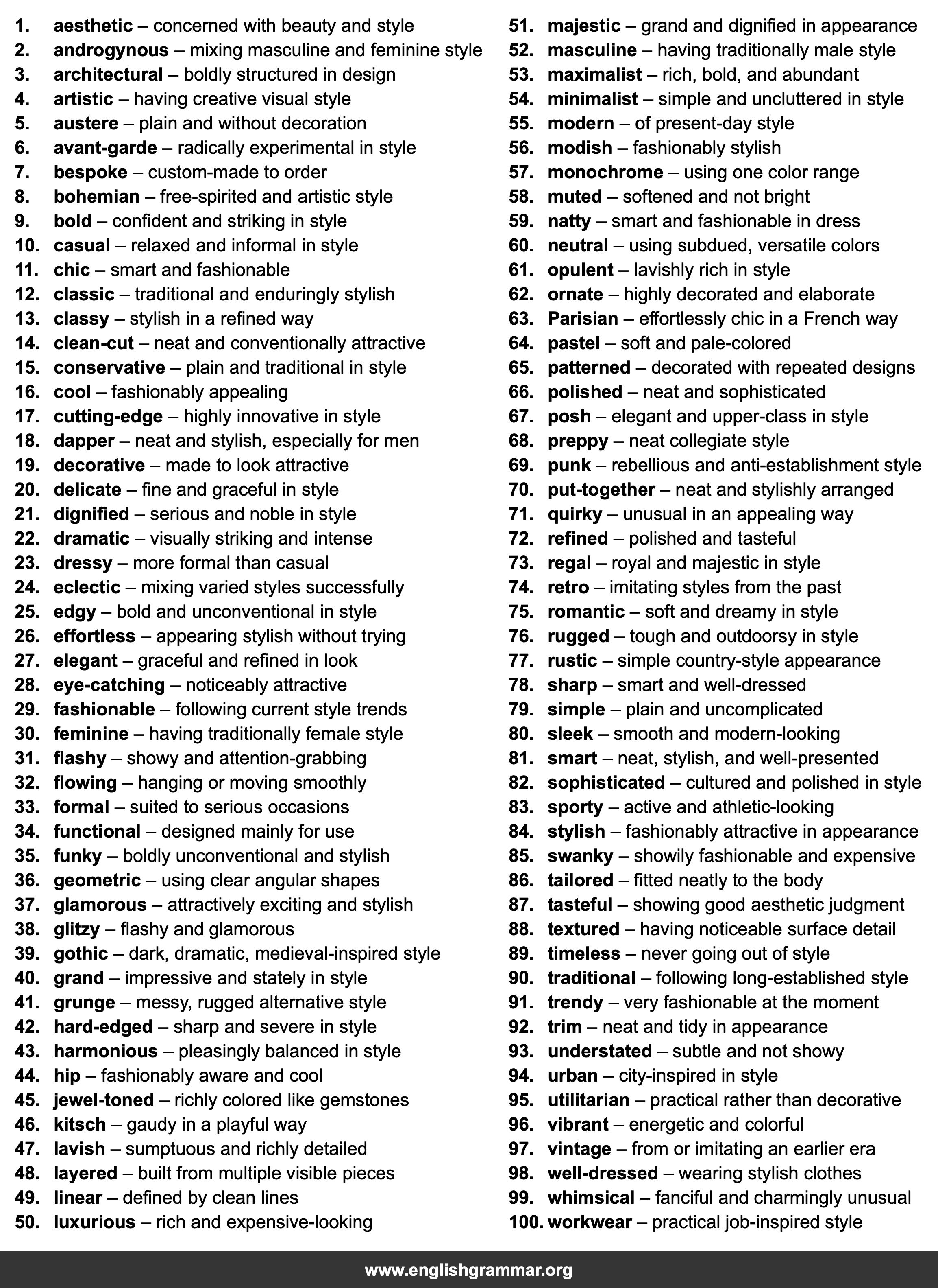100 Words to Describe Style