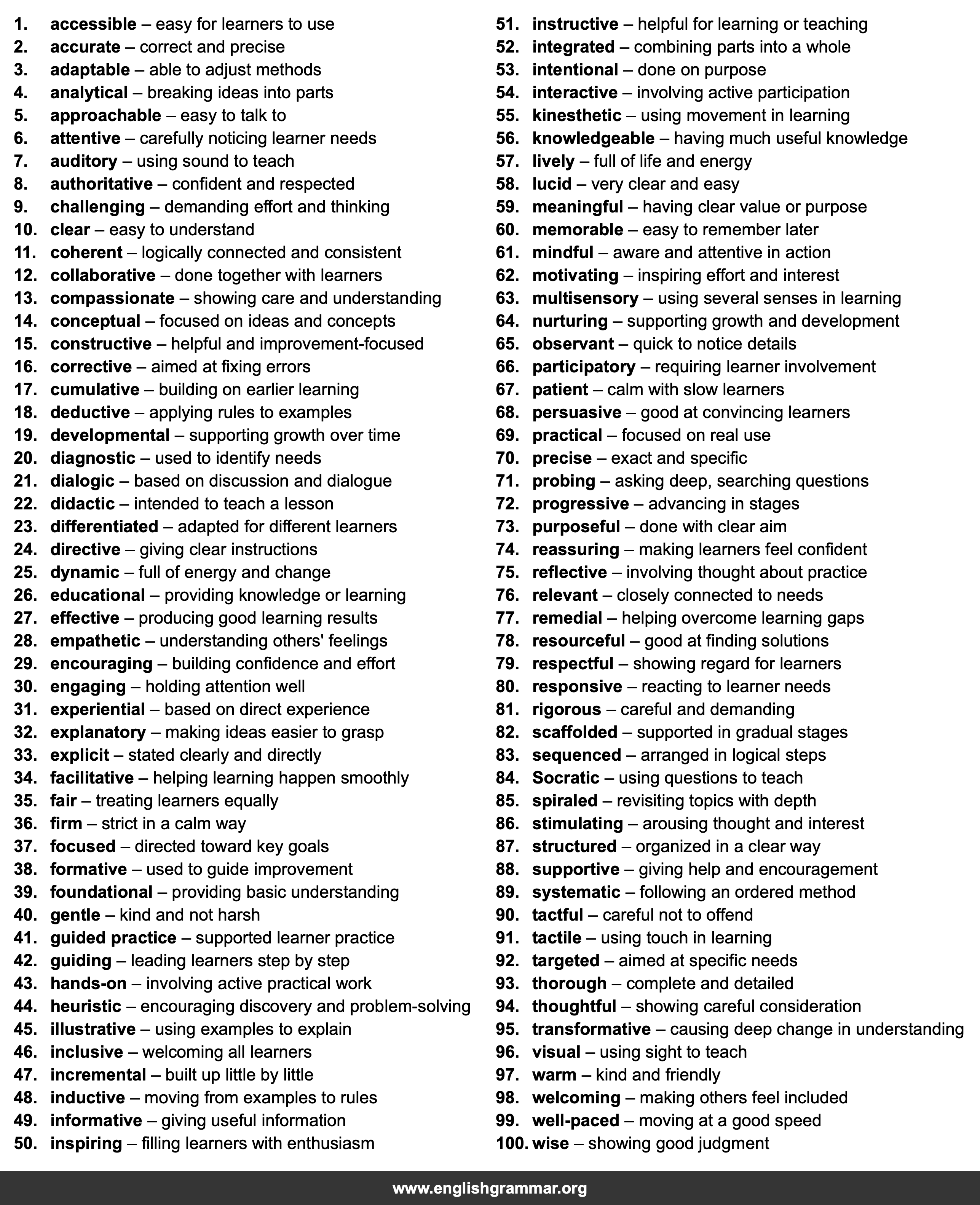 100 Words to Describe Teaching