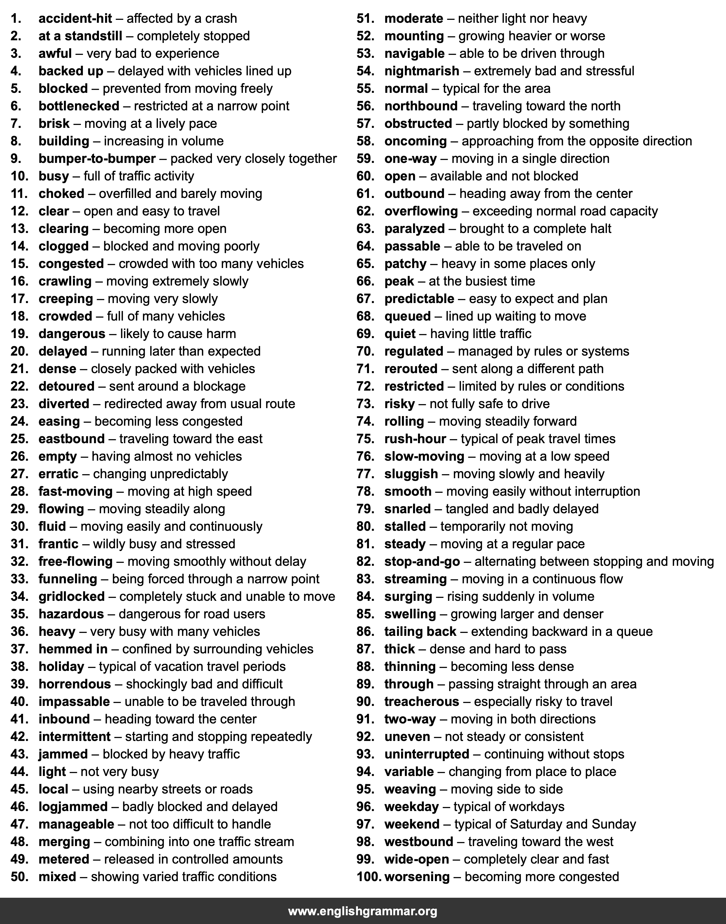 100 Words to Describe Traffic