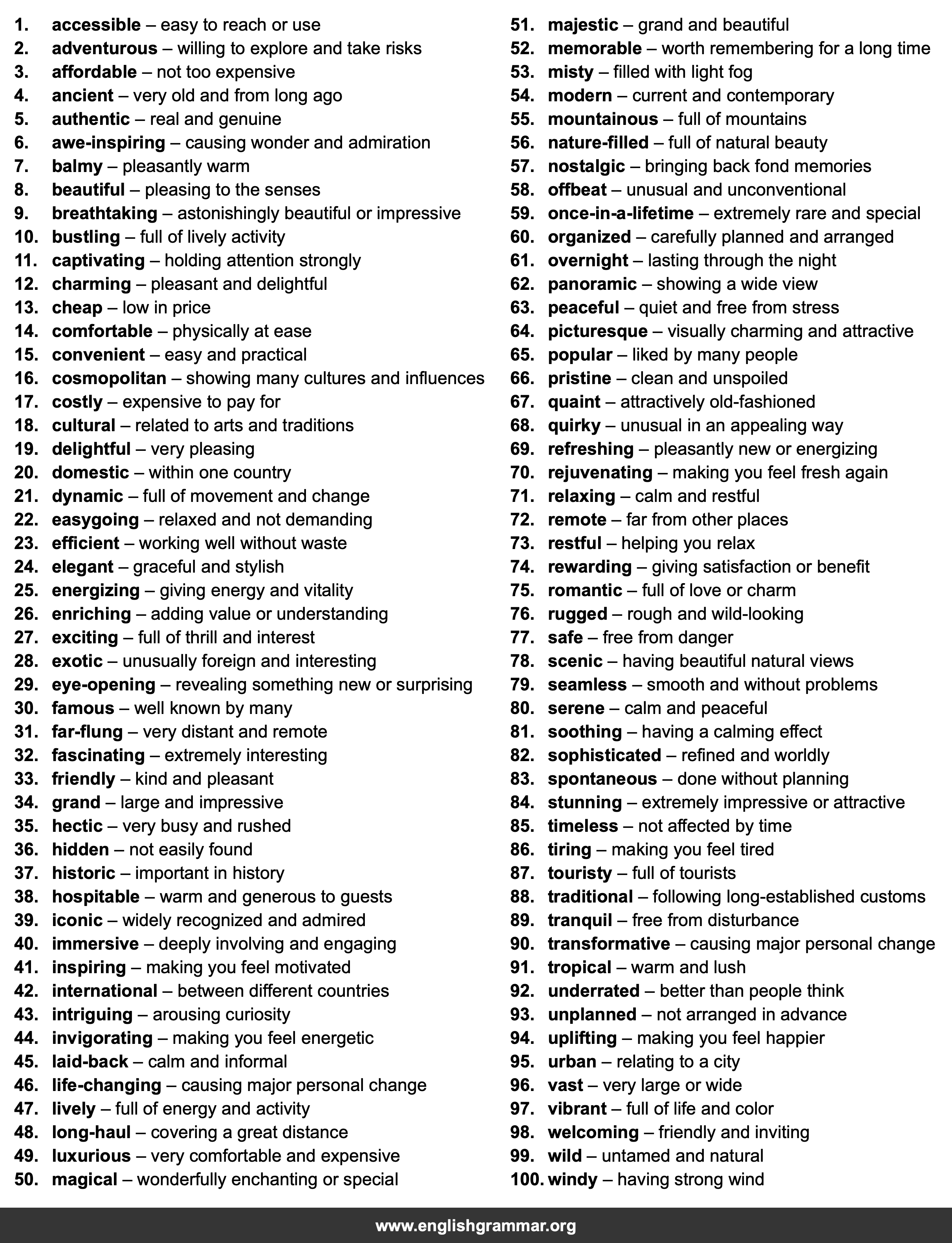 100 Words to Describe Travel