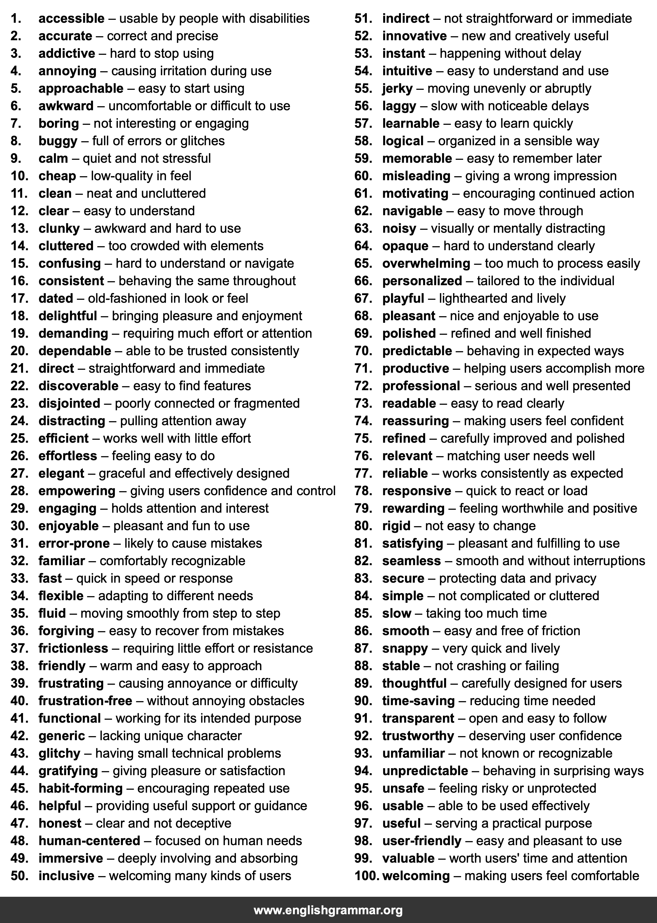 100 Words to Describe User Experience
