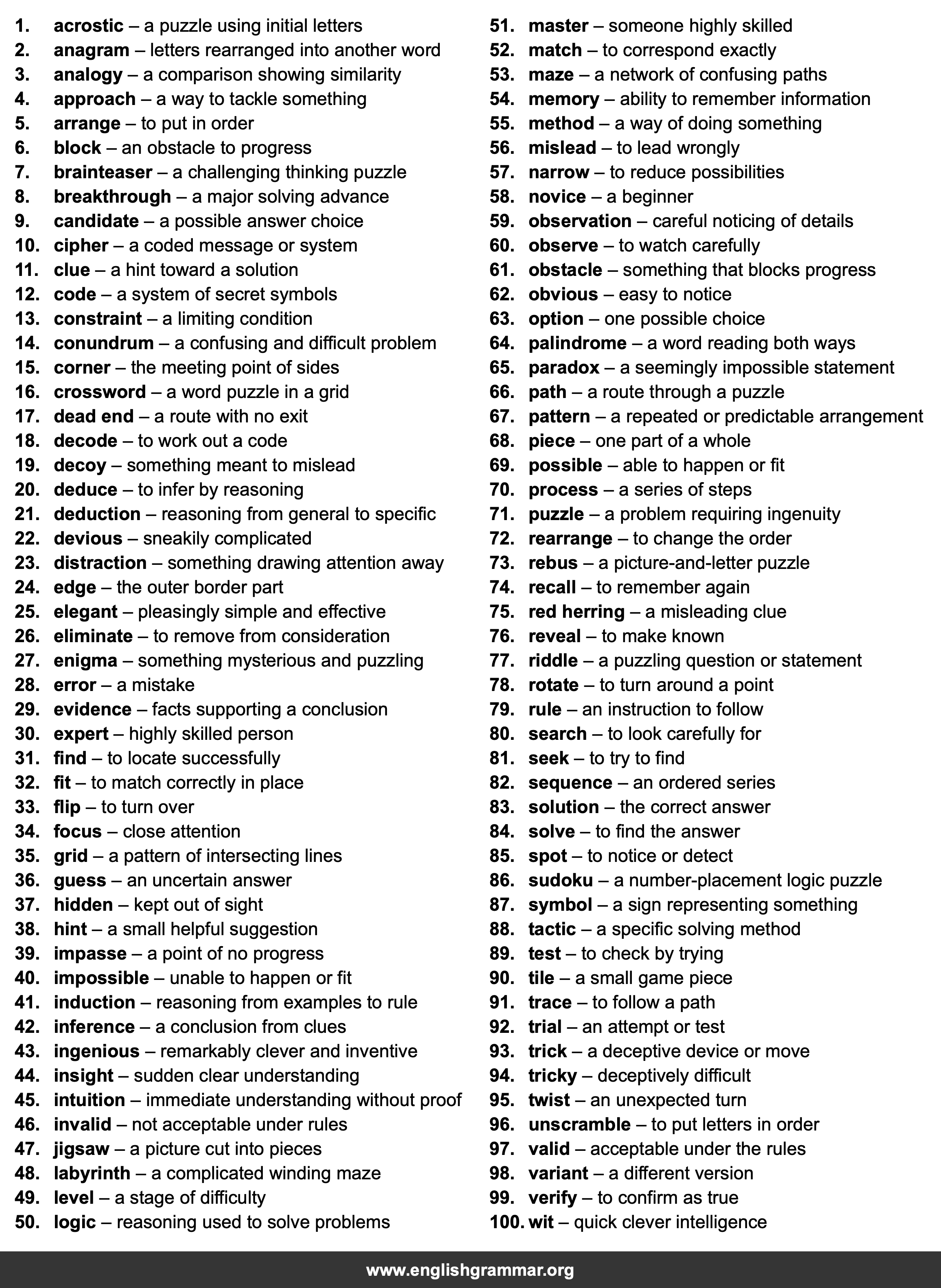 100 Words Every Puzzle Lover Should Know