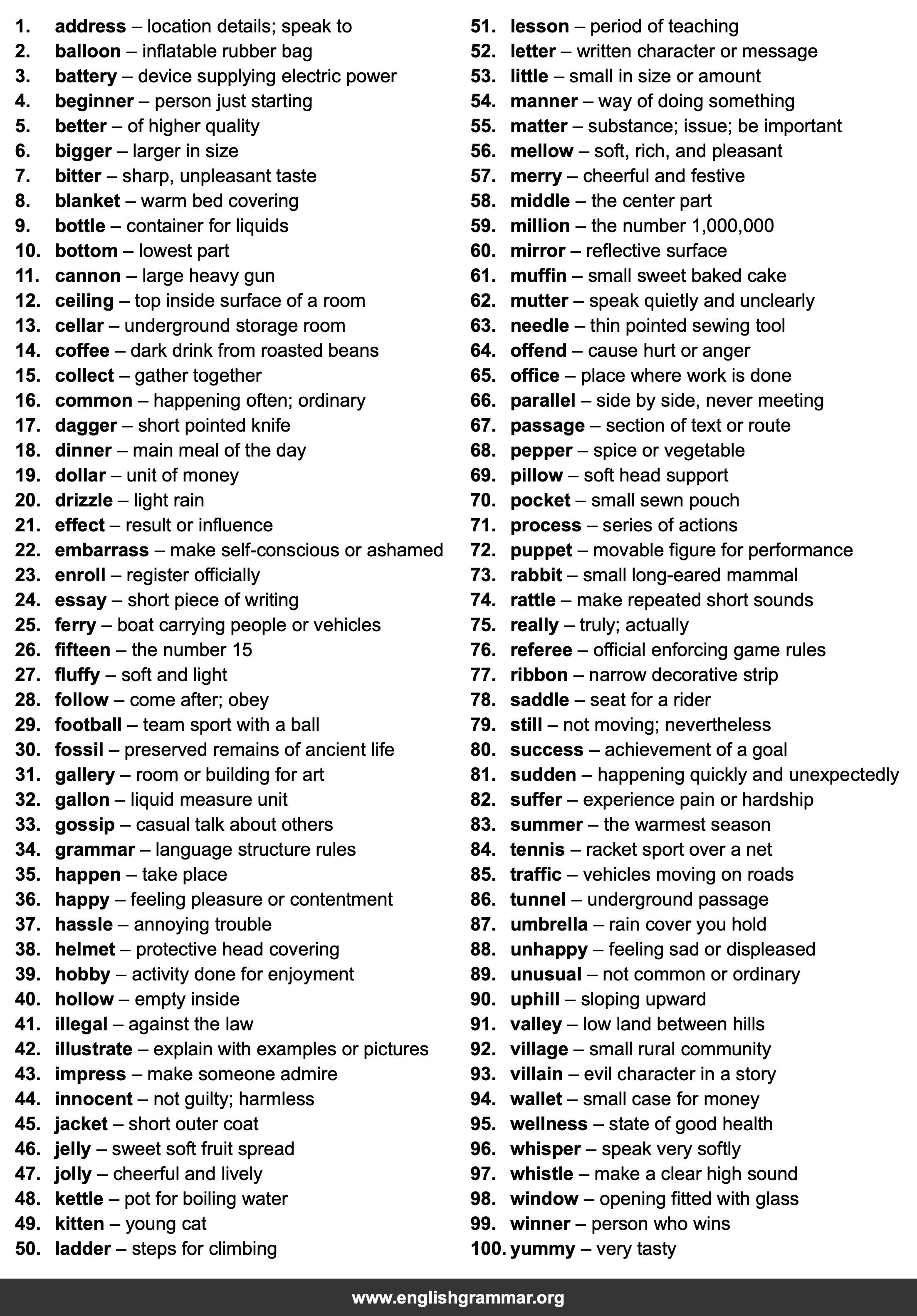 100 Words With Double Consonants
