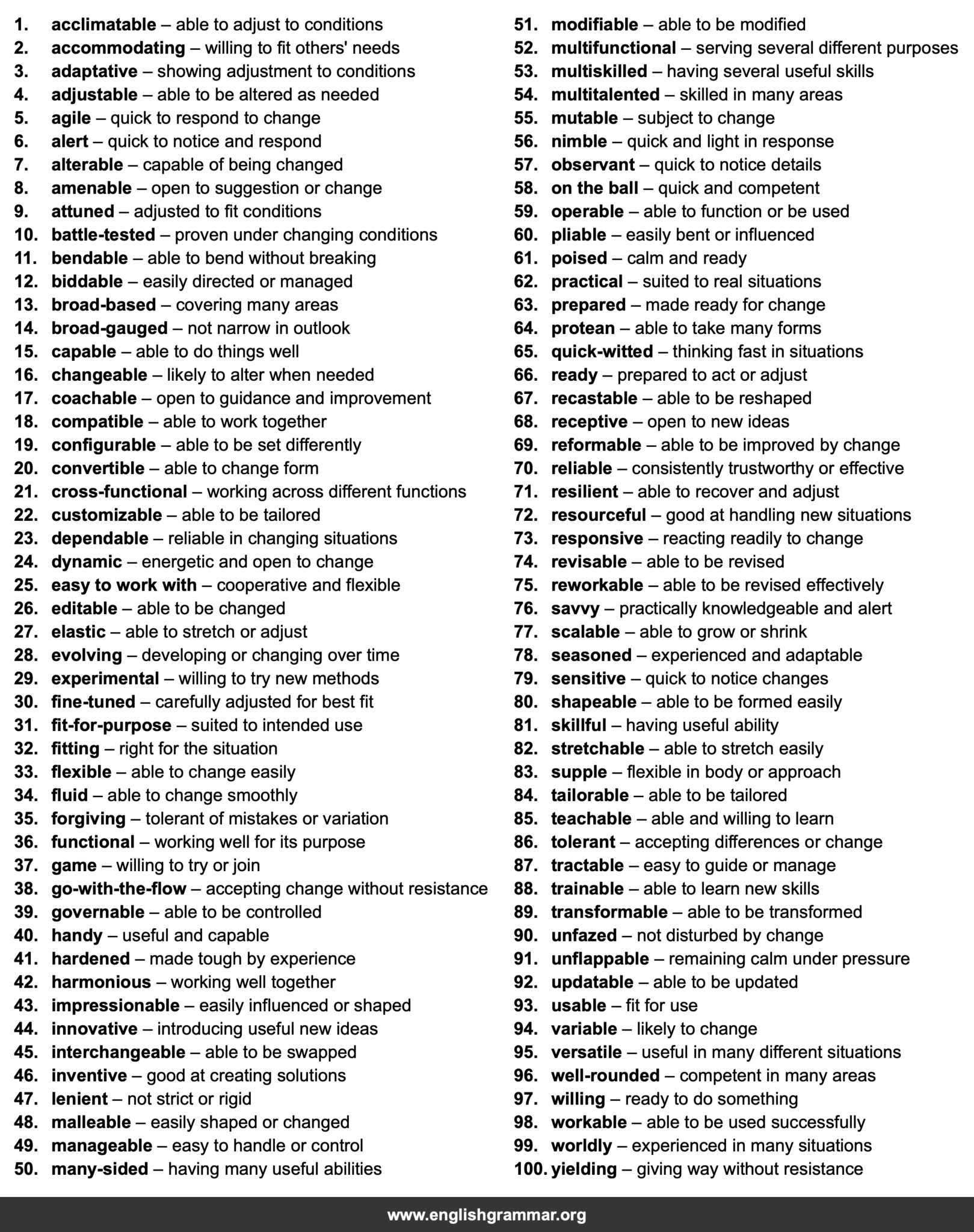 100 Best Synonyms for “Adaptable”