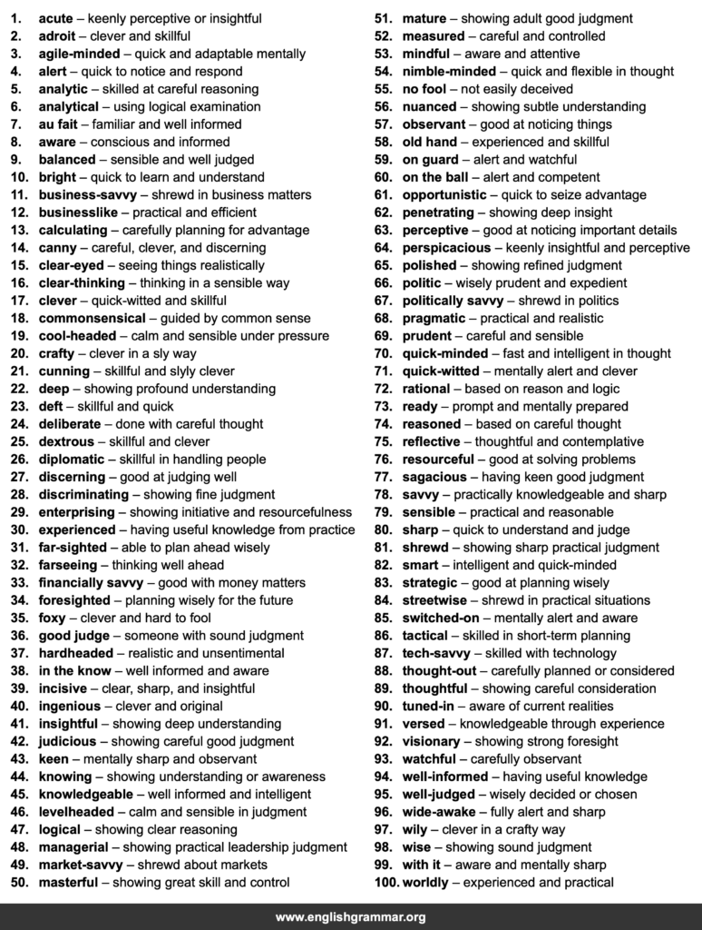100 Best Synonyms for “Astute”