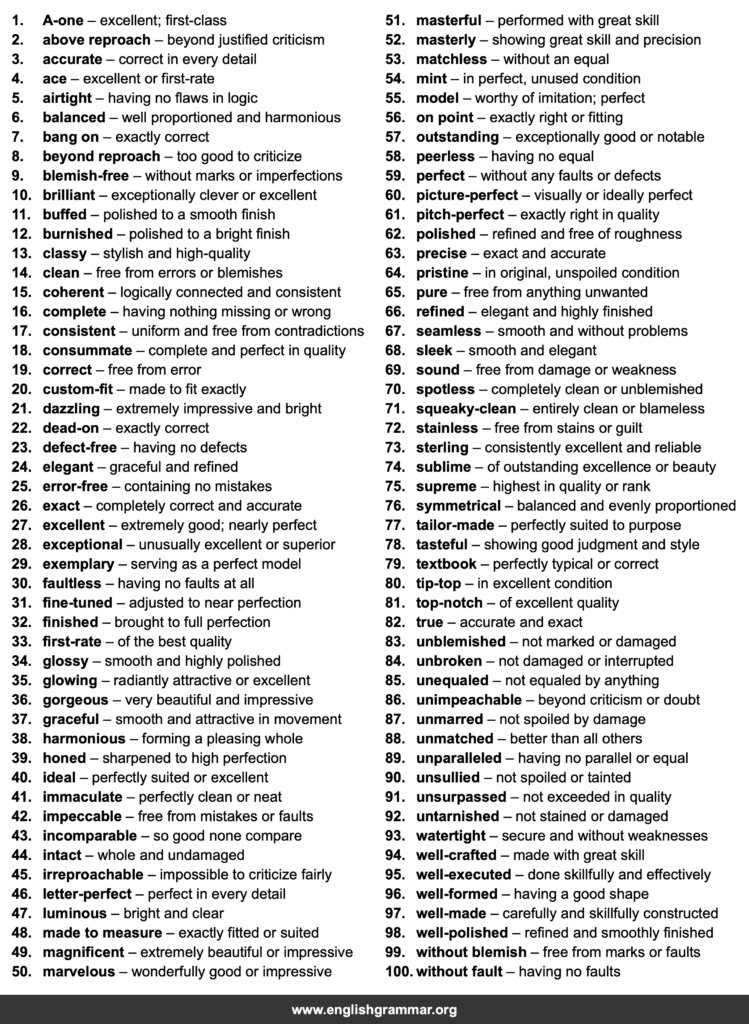 100 Best Synonyms for “Flawless”