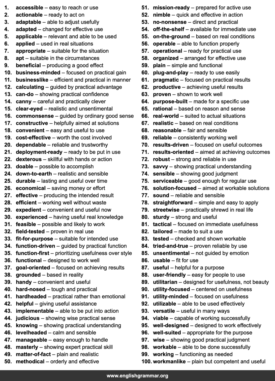100 Best Synonyms for “Practical”