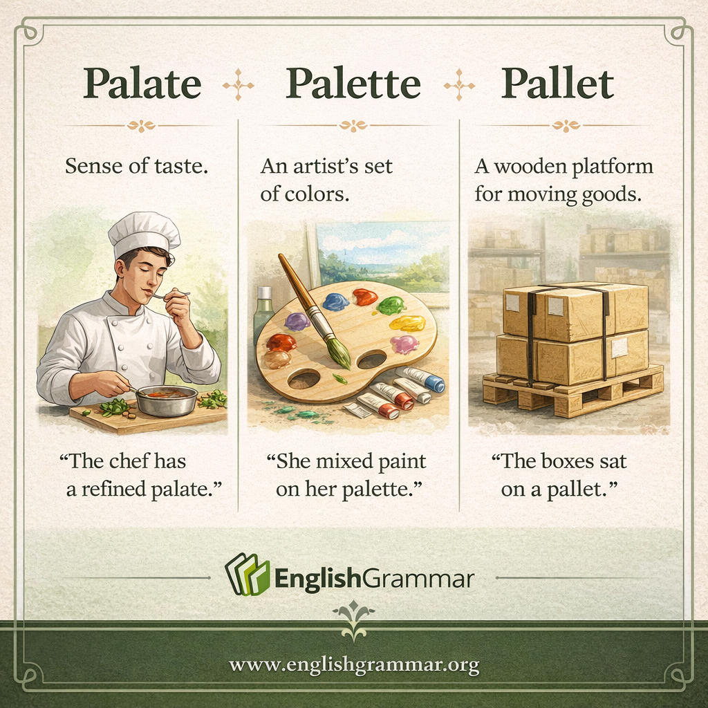 Palate vs. Palette vs. Pallet