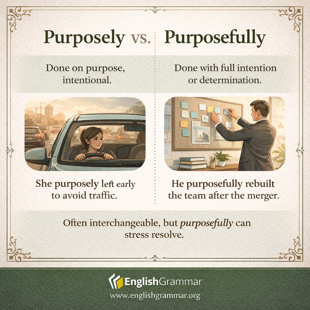 Purposely vs. Purposefully