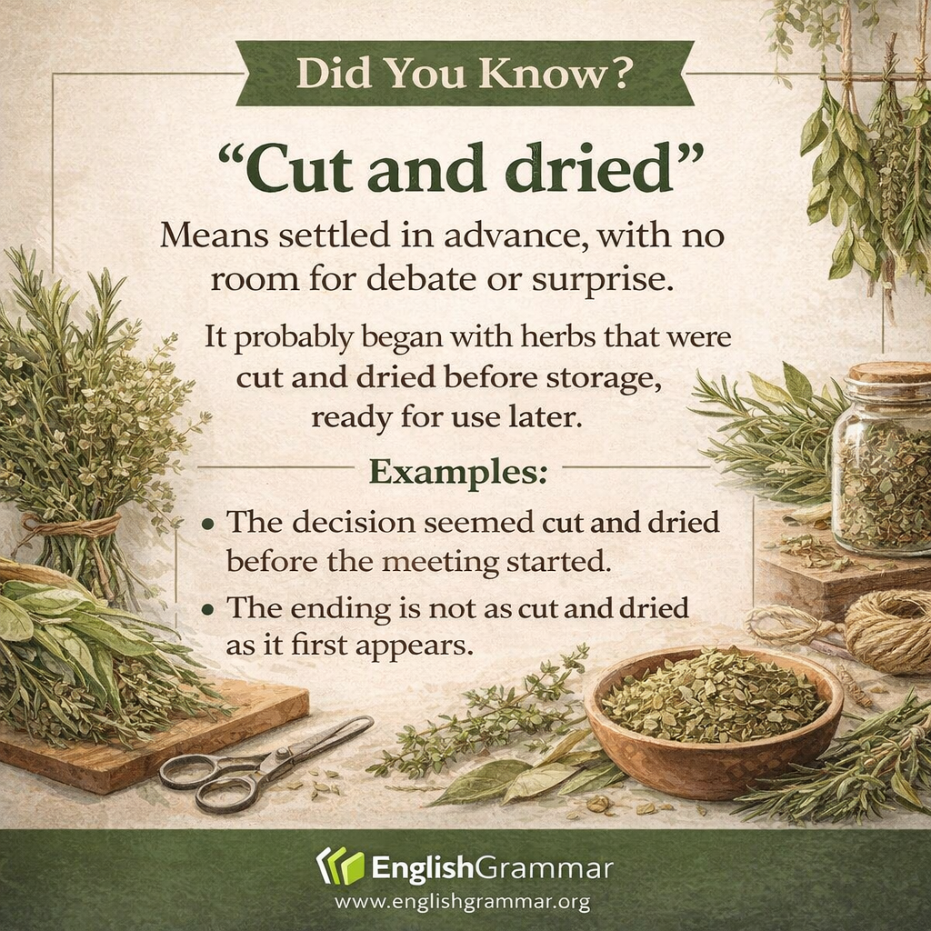 The origin of "cut and dried"