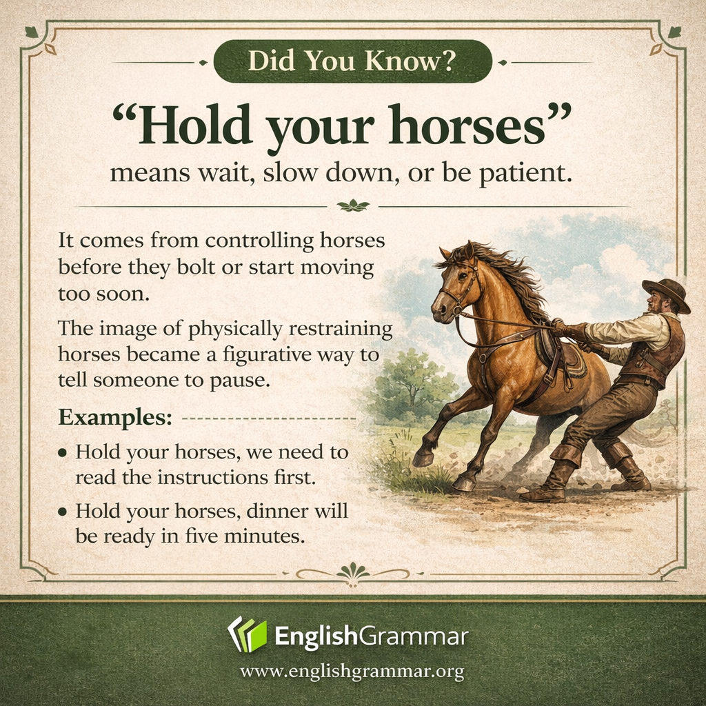 The origin of "hold your horses"