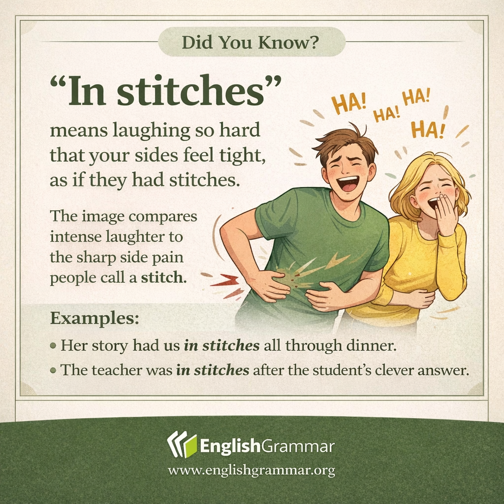The origin of "in stitches"