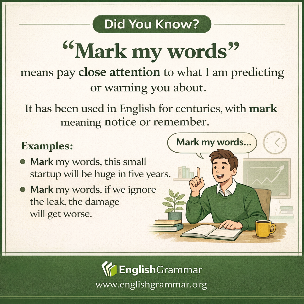The origin of "mark my words"