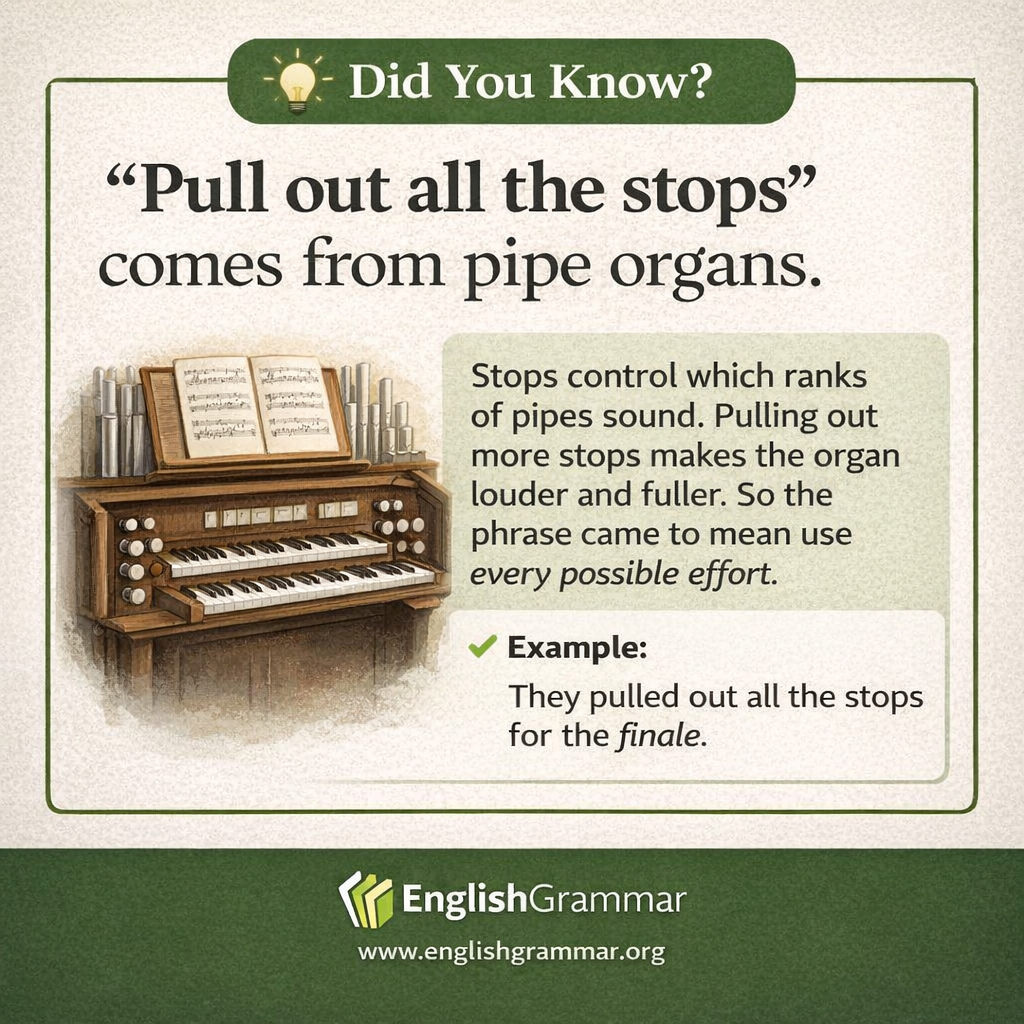 The origin of "pull out all the stops"