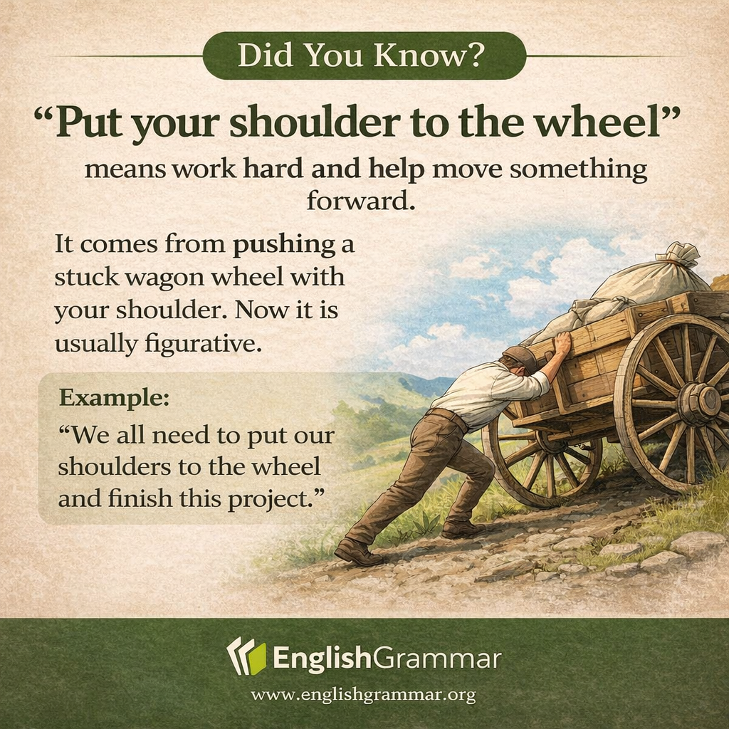 The origin of "put your shoulder to the wheel"
