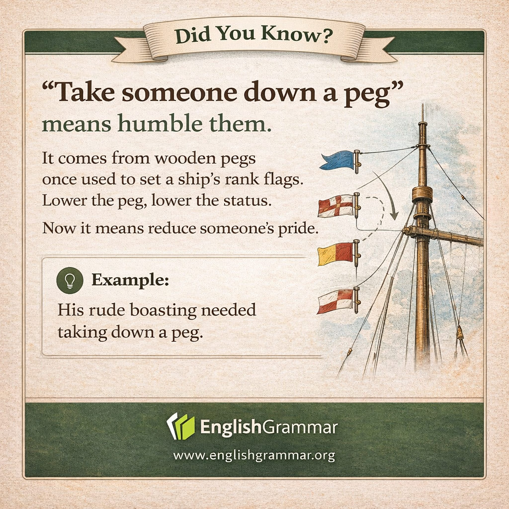 The origin of "take someone down a peg"