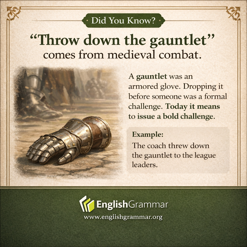 The origin of "throw down the gauntlet"