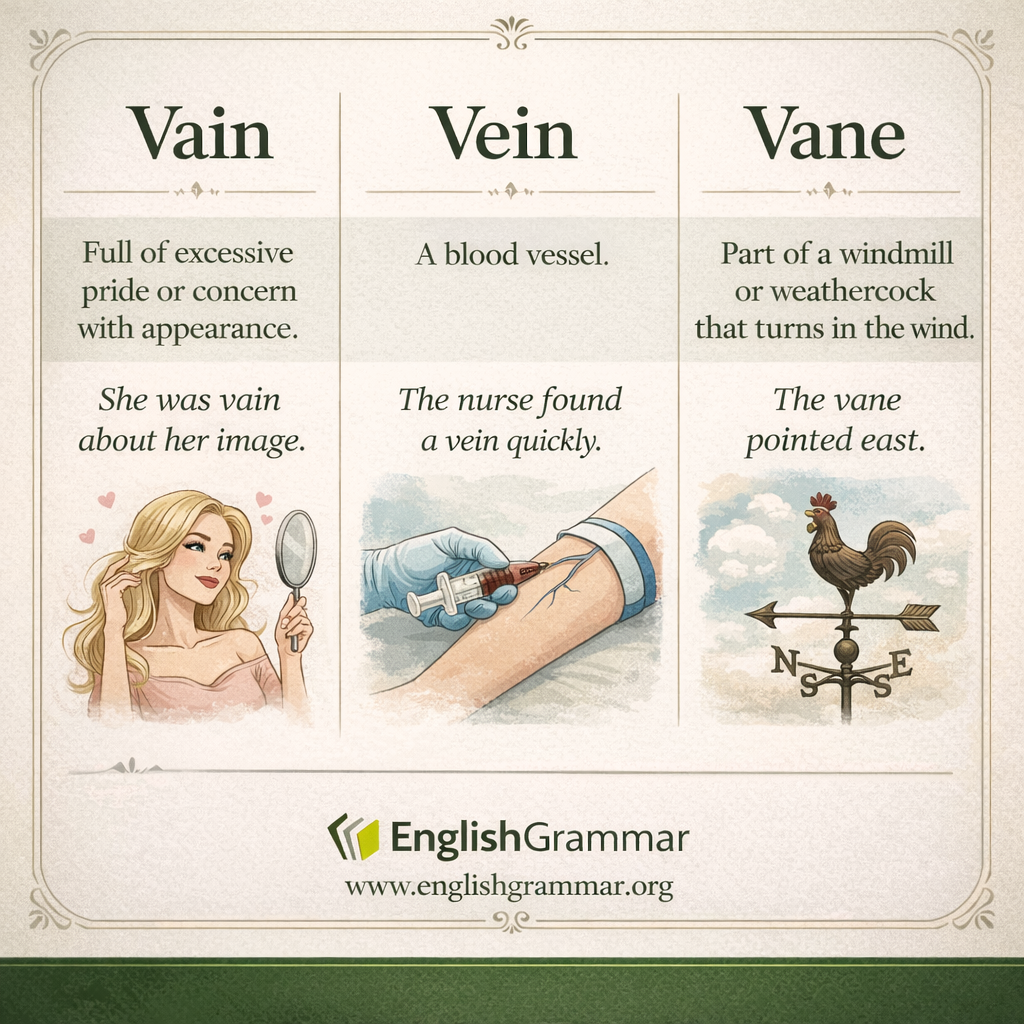 Vain vs. Vein vs. Vane