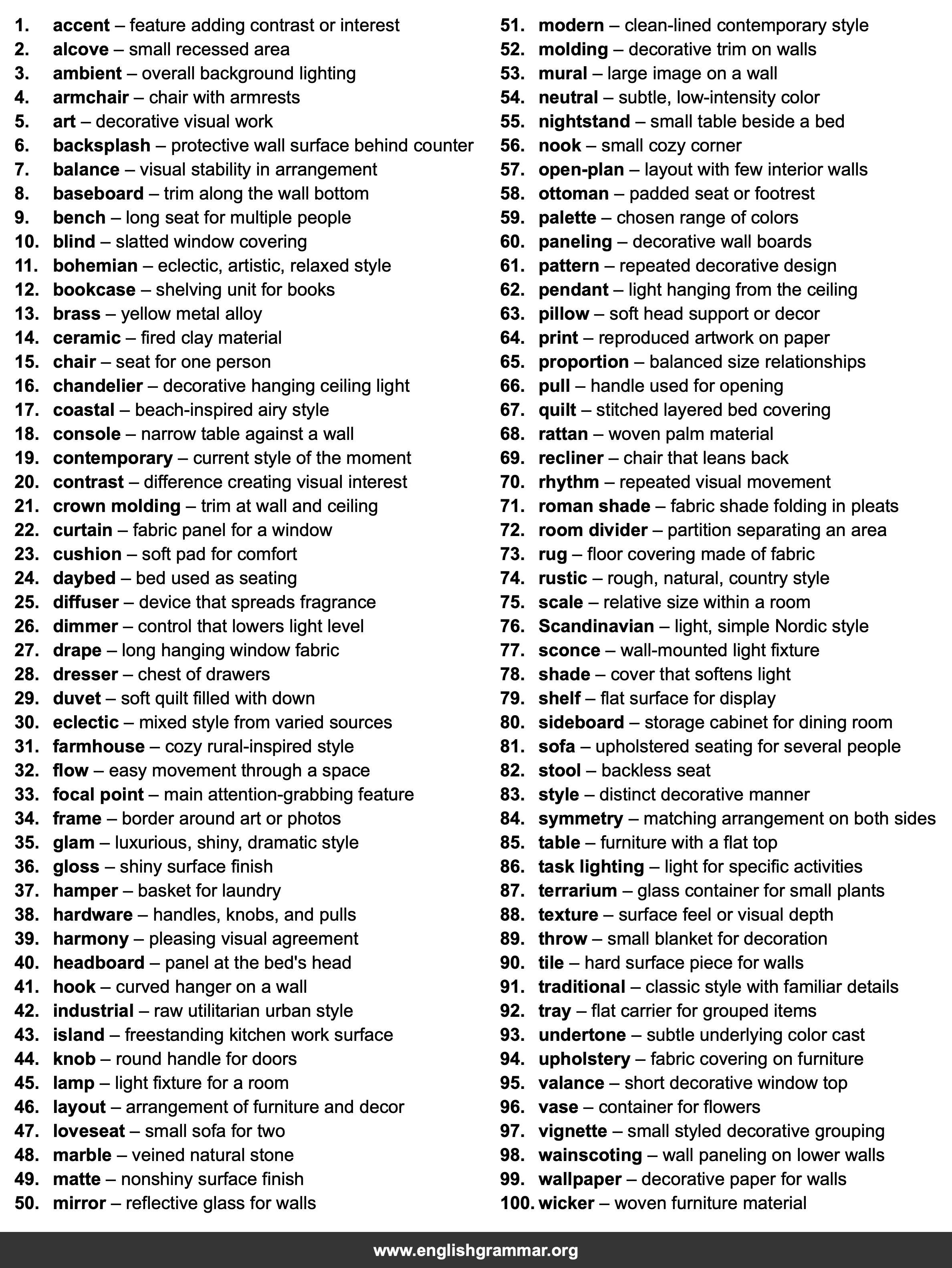 100 Words Every Apartment Decorator Should Know