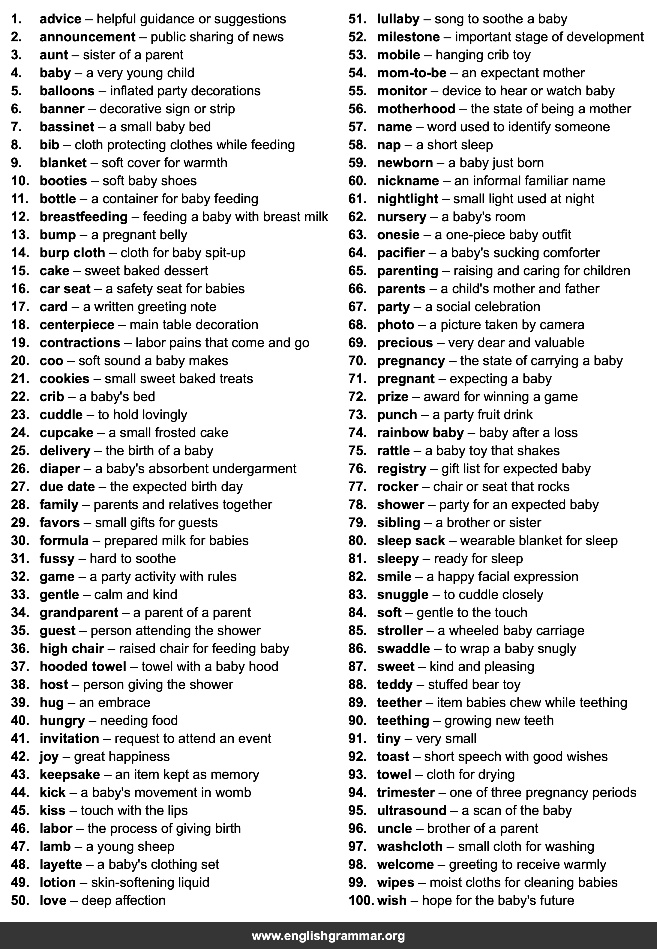 100 Words Every Baby Shower Guest Should Know