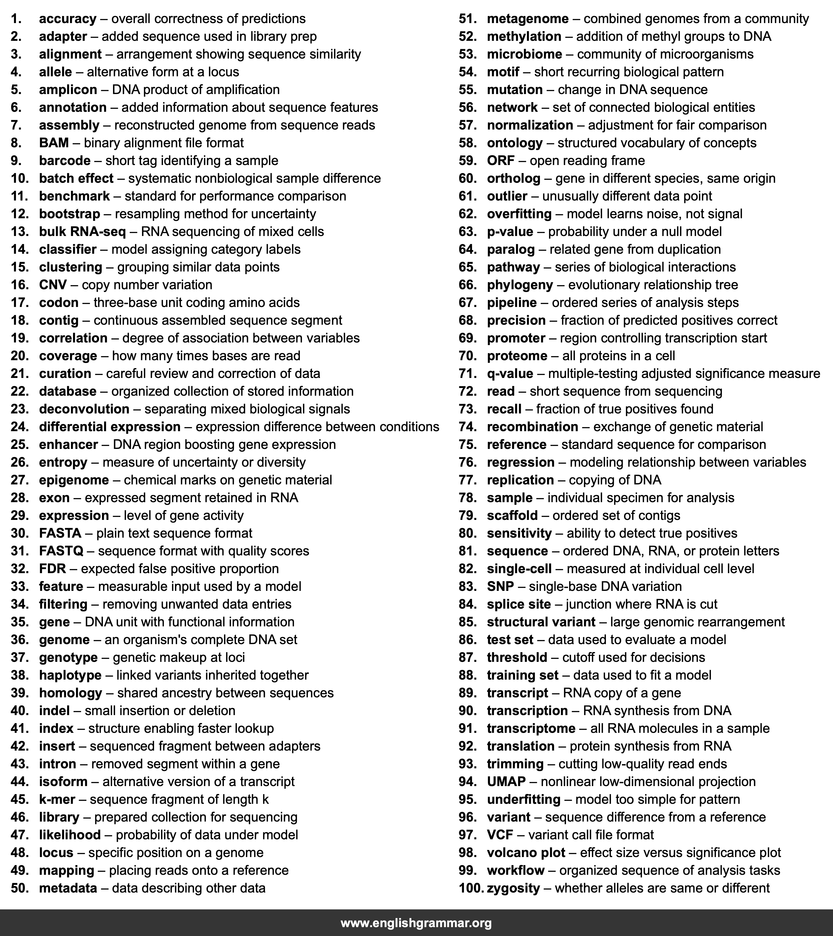 100 Words Every Bioinformatics Analyst Should Know