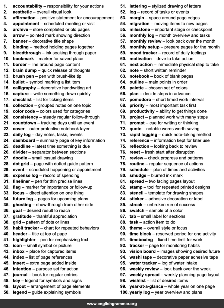 100 Words Every Bullet Journaler Should Know
