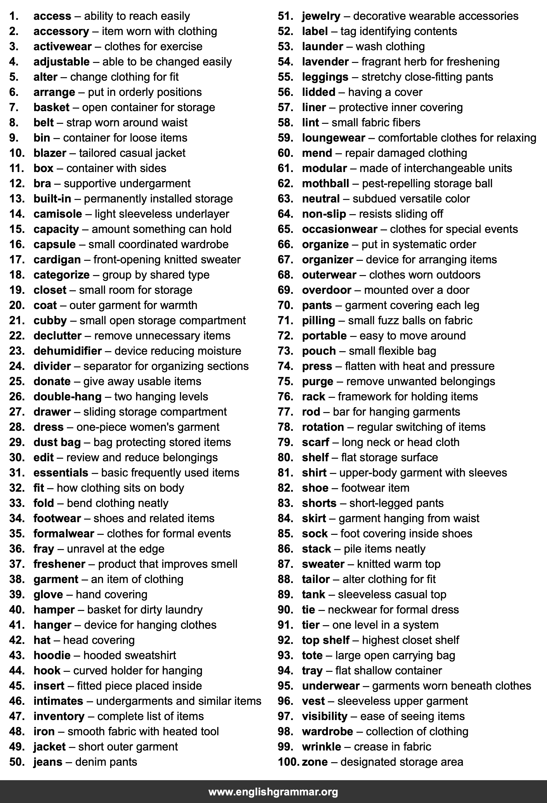 100 Words Every Closet Organizer Should Know
