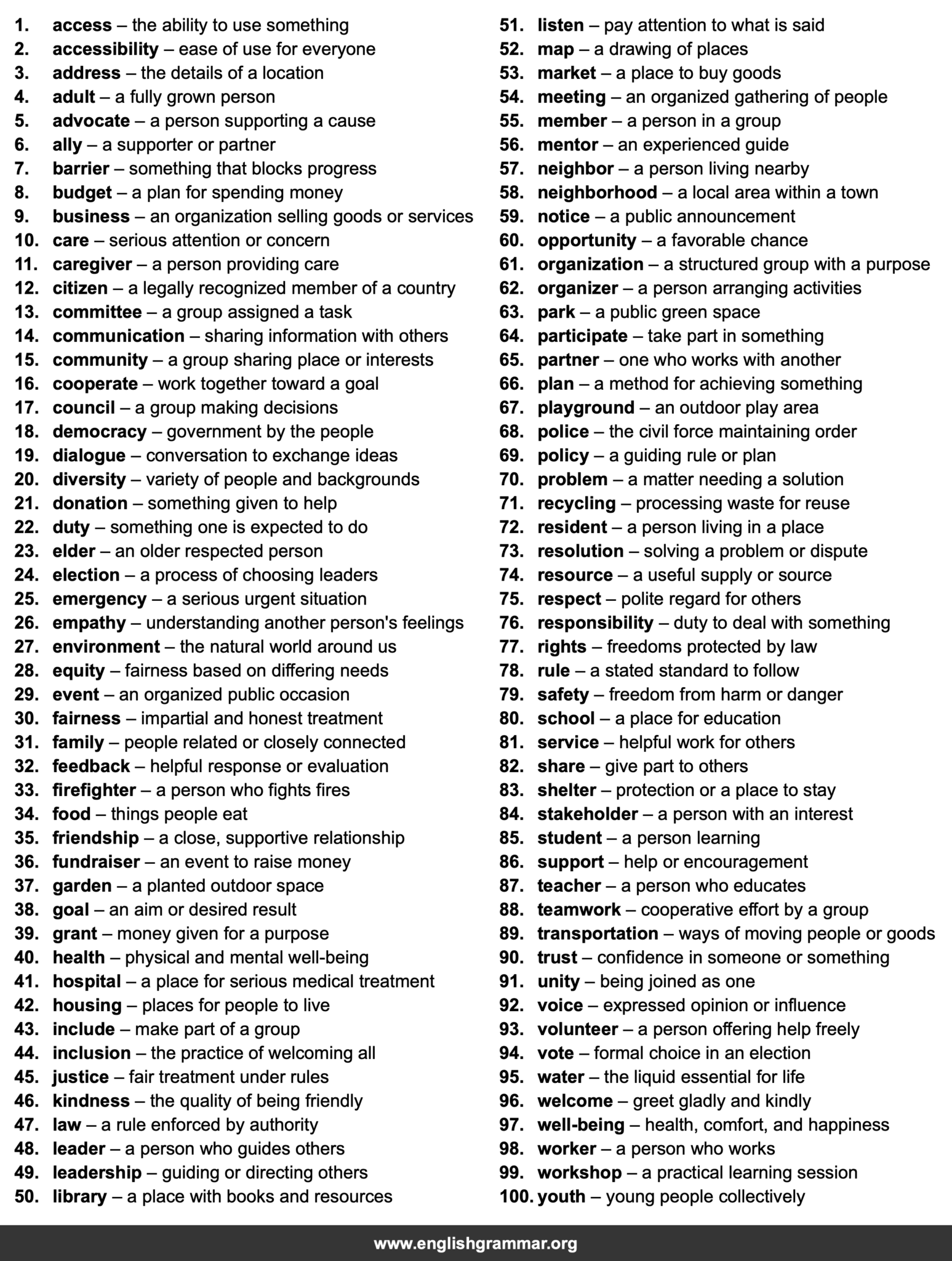 100 Words Every Community Member Should Know